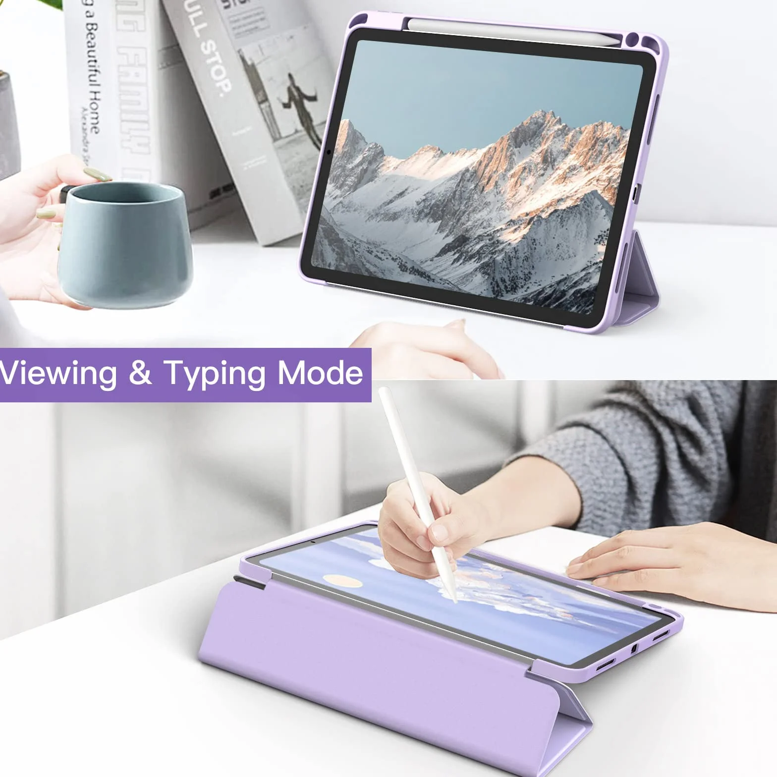 JETech Etui dla iPad Air 11 Cala M4/M3/M2 (2026/2025/2024), iPad Air 5/4 (10,9 Cala, 2022/2020, 5/4) z Pencil Uchwyt, Wyczyść Przezroczysty Tył Obudowa Slim Podstawkę Obudowa Case (Jasny Fiolet)