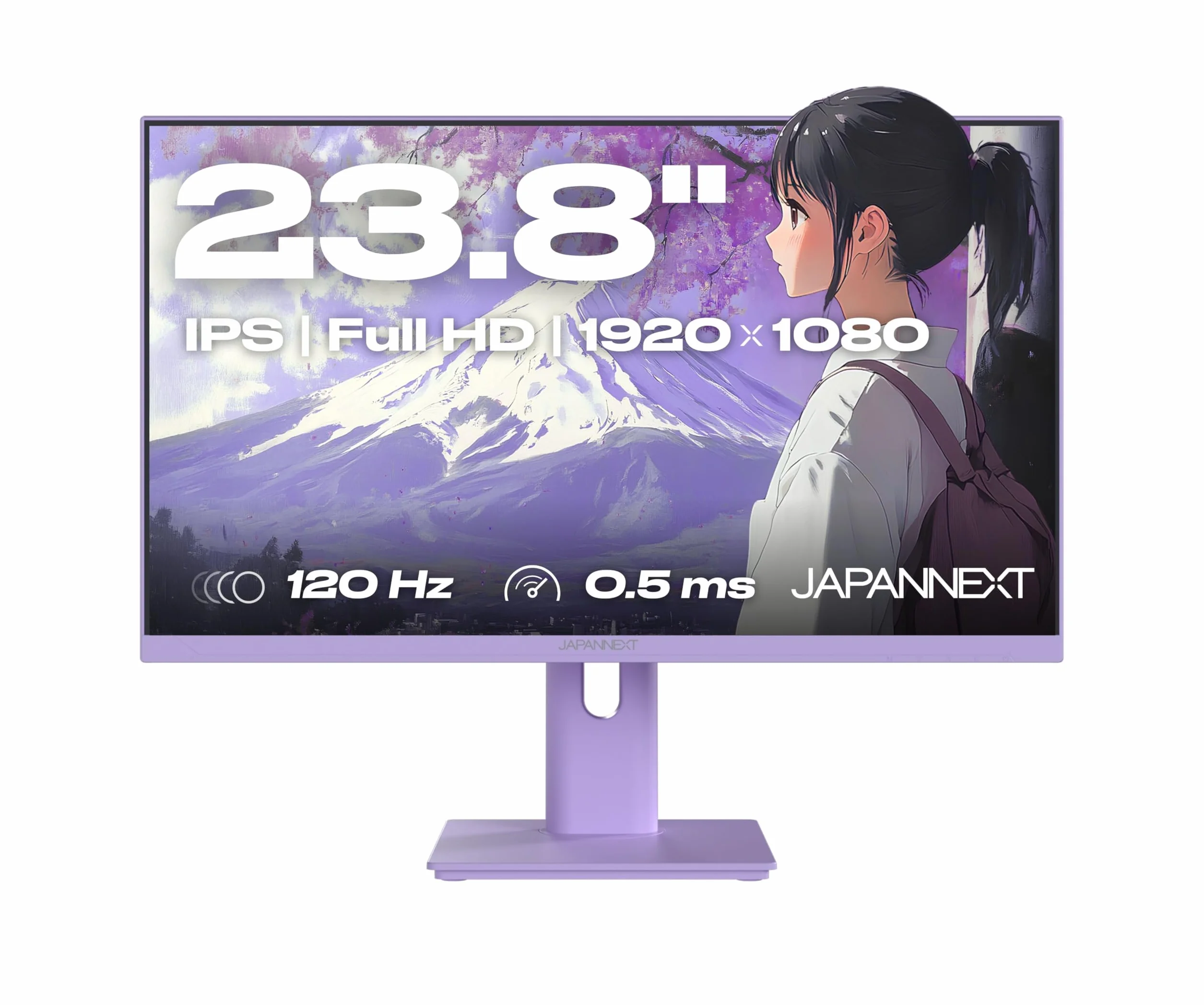 JAPANNEXT monitor gamingowy 23,8" IPS 120 Hz 0,5 ms fiolet | Full HD (1920 x 1080) 120 Hz 0,5 ms pastelowy niebieski | regulacja wysokości i nachylenia (HSP) | JN-IPS238G120F-HSP-PP