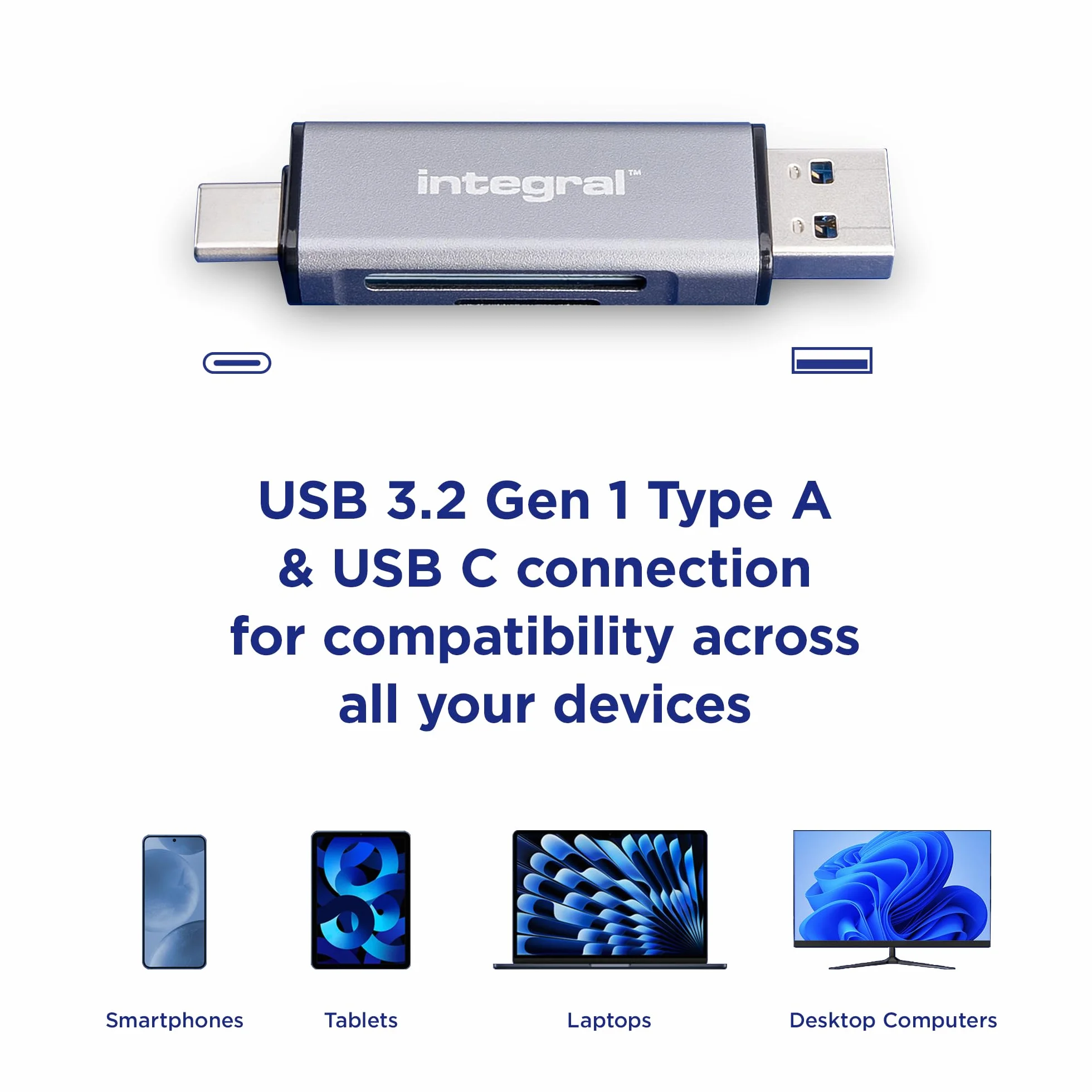 Integral Adapter czytnika kart pamięci microSD i SD – podwójna końcówka USB 3.0 i USB C – do iPhone'a 15/16 Plus/Pro/Pro Max, MacBook Pro/Air M1/M2/M3/M4, iPada, PC, laptopa, smartfona