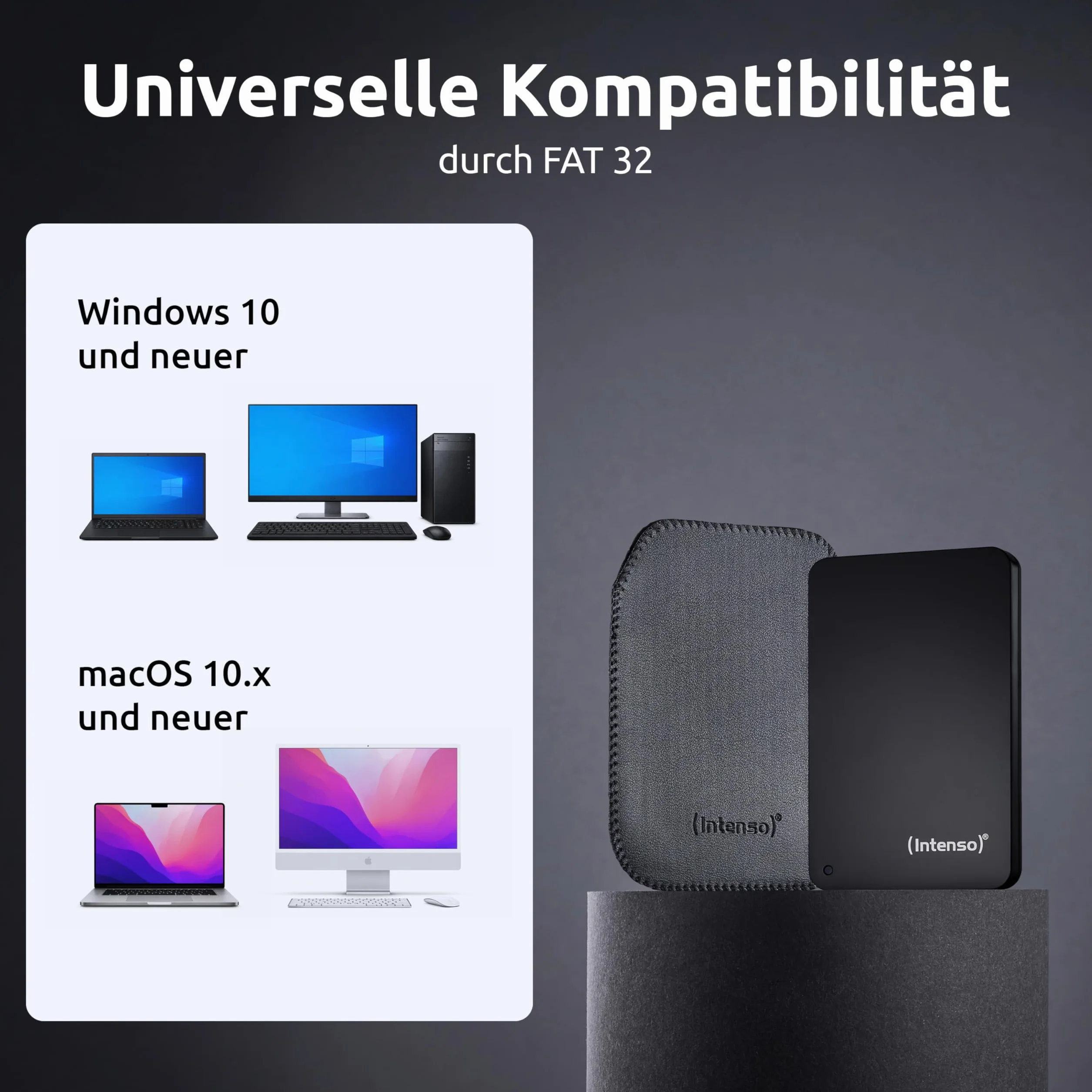 Intenso Memory Drive Portable Hard Drive 4 TB, przenośny zewnętrzny dysk twardy z torbą - 2,5 cala, 5400 obr./min, pamięć podręczna 8 MB, USB 3.0 czarny