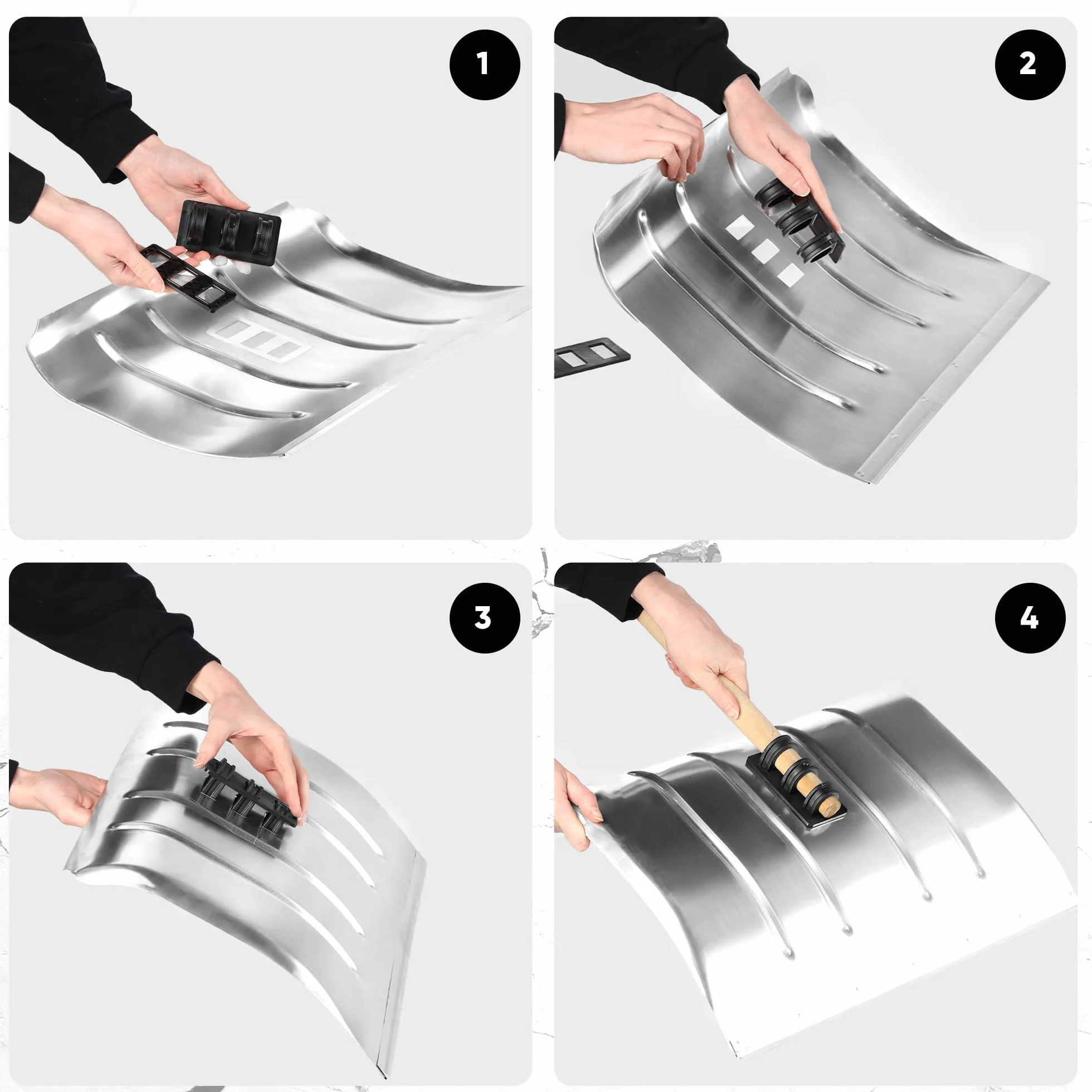 KADAX Łopata do śniegu aluminiowa z drewnianym trzonkiem i uchwytem D, szerokość 50 cm