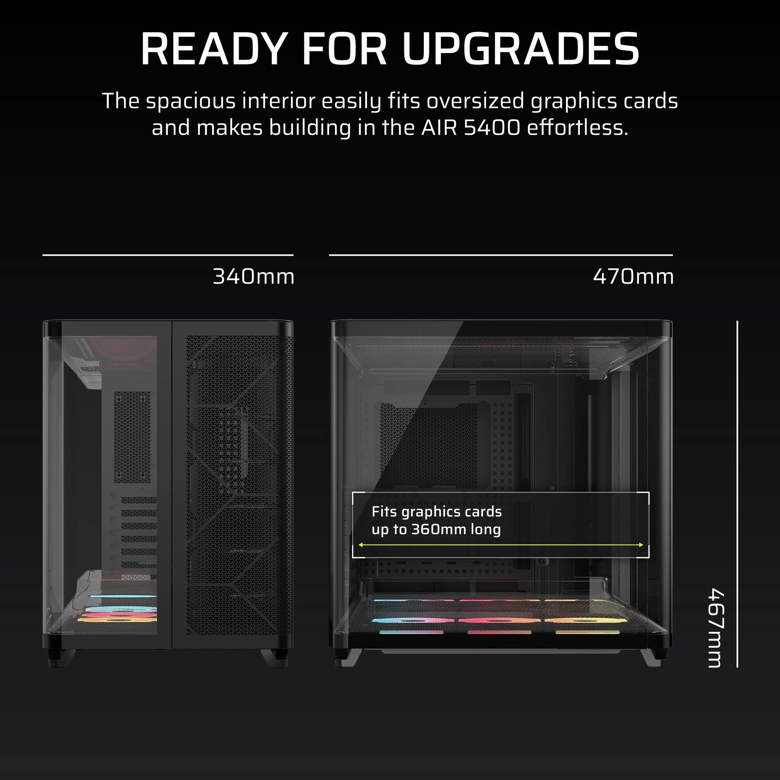 CORSAIR AIR 5400 LX-R RGB iCUE LINK trzykomorowa obudowa Mid-Tower Panoramiczna PC – 3 x wstępnie zainstalowane wentylatory LX-R RGB z odwróconym wirnikiem, niski poziom hałasu, kanały o wysokim
