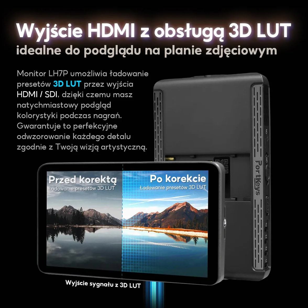 Portkeys LH7P Monitor Polowy 7 Cali 1000 nitów, Ekran Dotykowy, 4K HDMI z 3D LUT, Sterowanie Bezprzewodowe, Kształt Fali Luma, Fałszywy Kolor, Kompatybilny z BMPCC