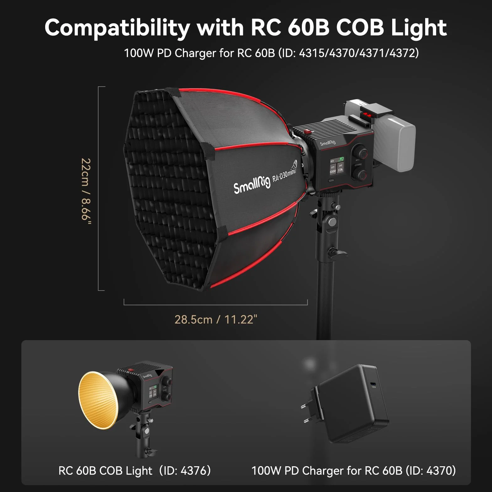 SMALLRIG mini Paraboliczny Softbox Parabolic Softbox RA-D30 29cm Szybkozłączka, Kompatybilny z Lampą Wideo LED SmallRig RC 60B COB - 4358