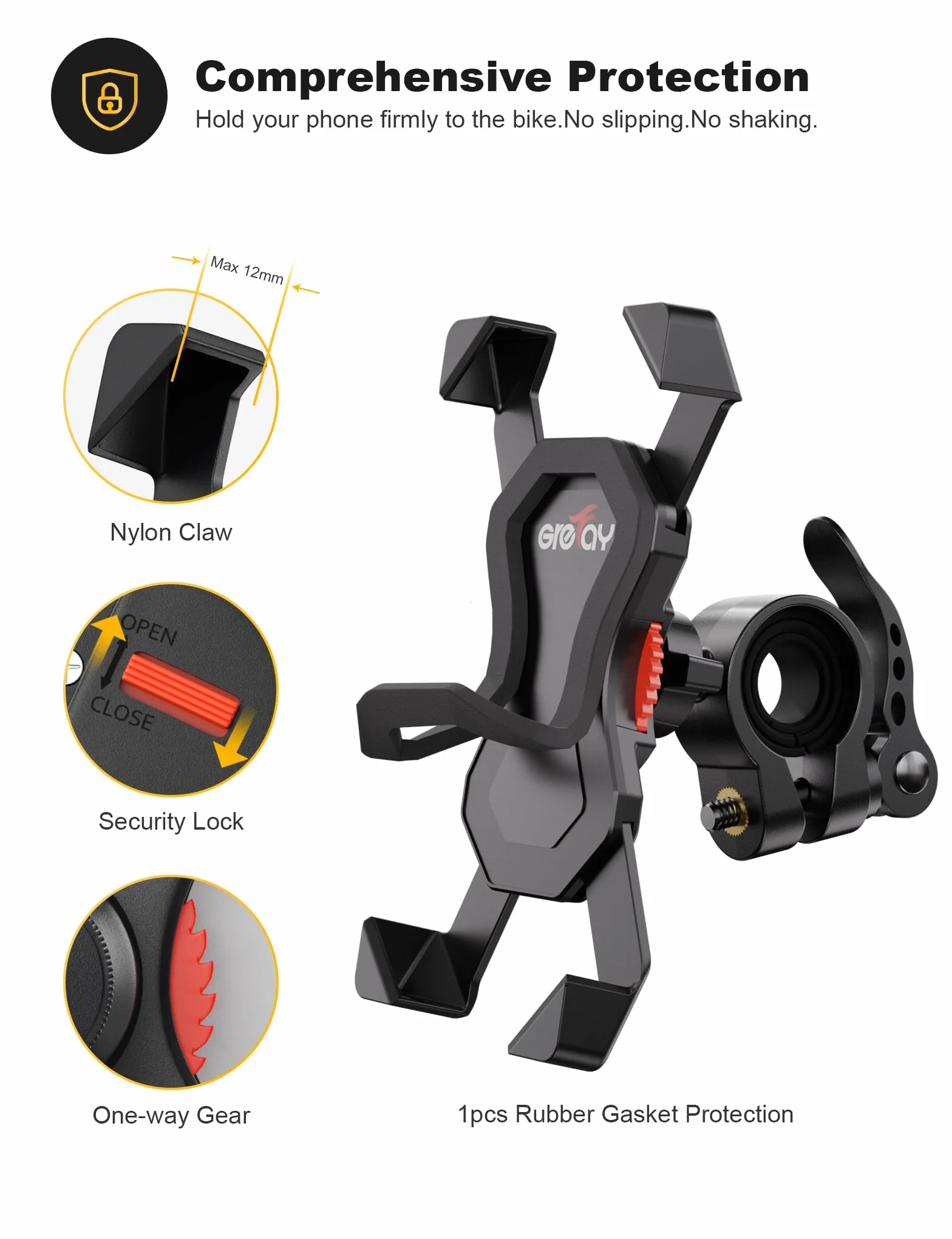 Grefay Uchwyt Telefon Rowerowy Uniwersalny Uchwyt Smartfona Motocykla dla 12 Mini, 12 Pro Max, 11 Pro, Pro Max Xs 8 X 8P 7 7P 6S, Samsung S10 S9 S8
