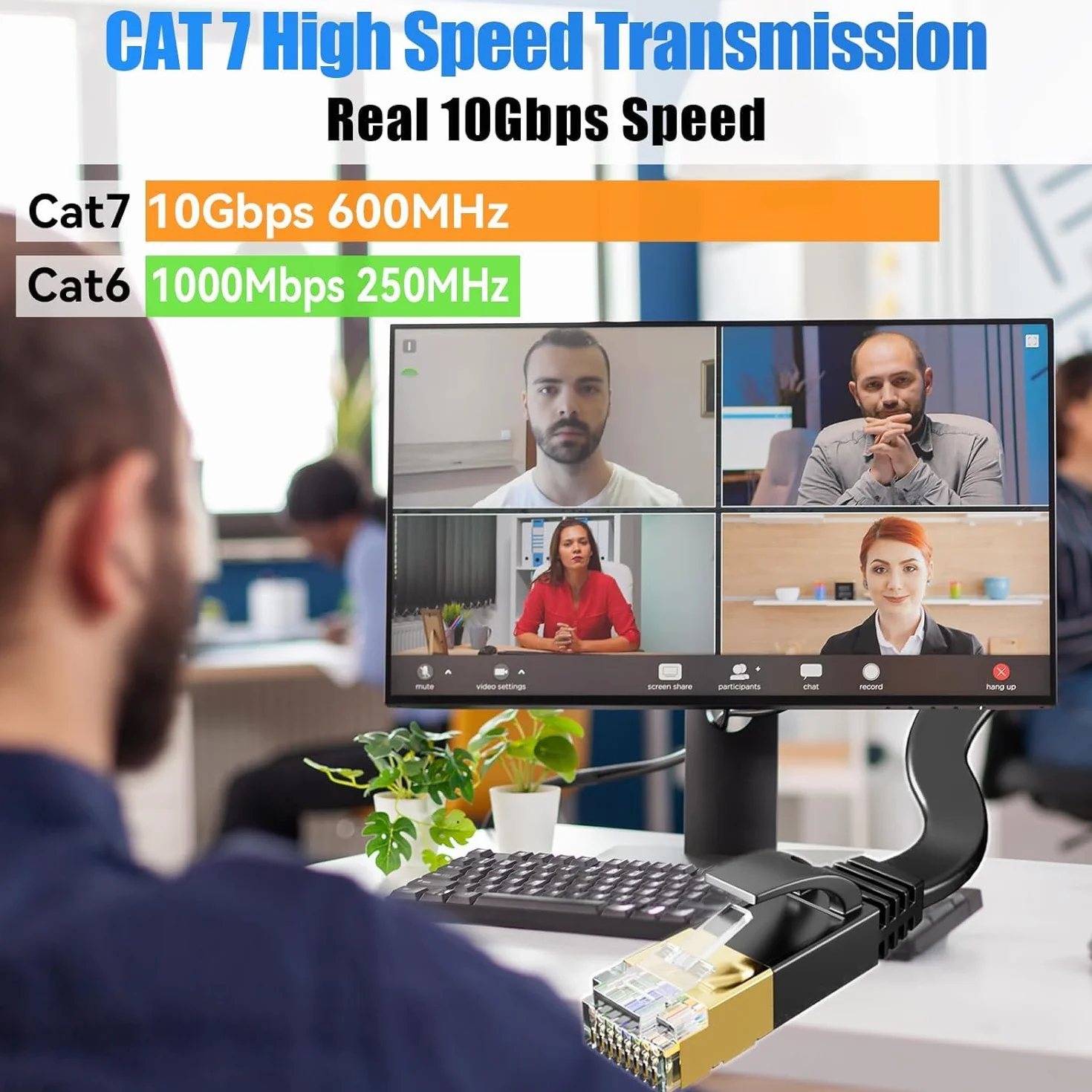 Kabel LAN 5 m, Cat 7 LAN kabel 5 m, płaski kabel sieciowy Ethernet, S/FTP, 10000 Mbit s, ekranowanie PIMF, z wtyczką RJ45, przełącznik