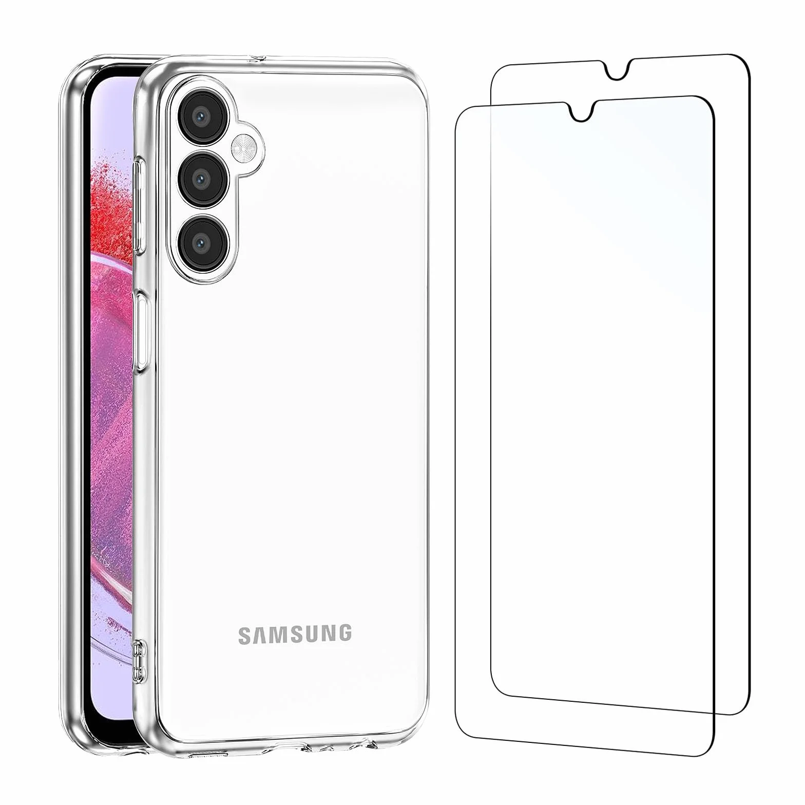 NEW'C Etui na Samsung Galaxy M34 5G - Ultra Przezroczysty Silikonowy Miękki Gel z TPU i 2 × Szkło Hartowane - Odporny na Rysy