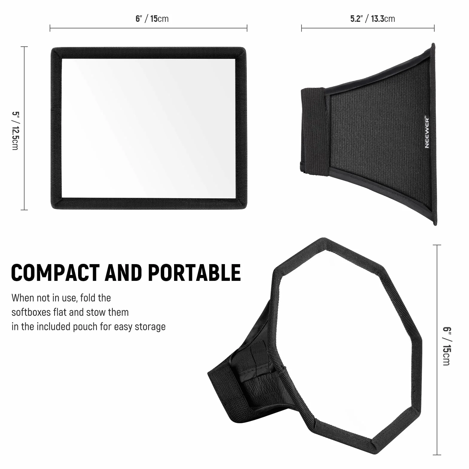 NEEWER Ulepszony dyfuzor błyskowy Speedlight Softbox, składany, 2 sztuki, (15 cm, ośmiokątny, 15 cm x 12,7 cm) do okrągłych lamp błyskowych Z2 Z1 V1 i kompatybilny z Godox Sony Nikon Canon Flash, NS5P