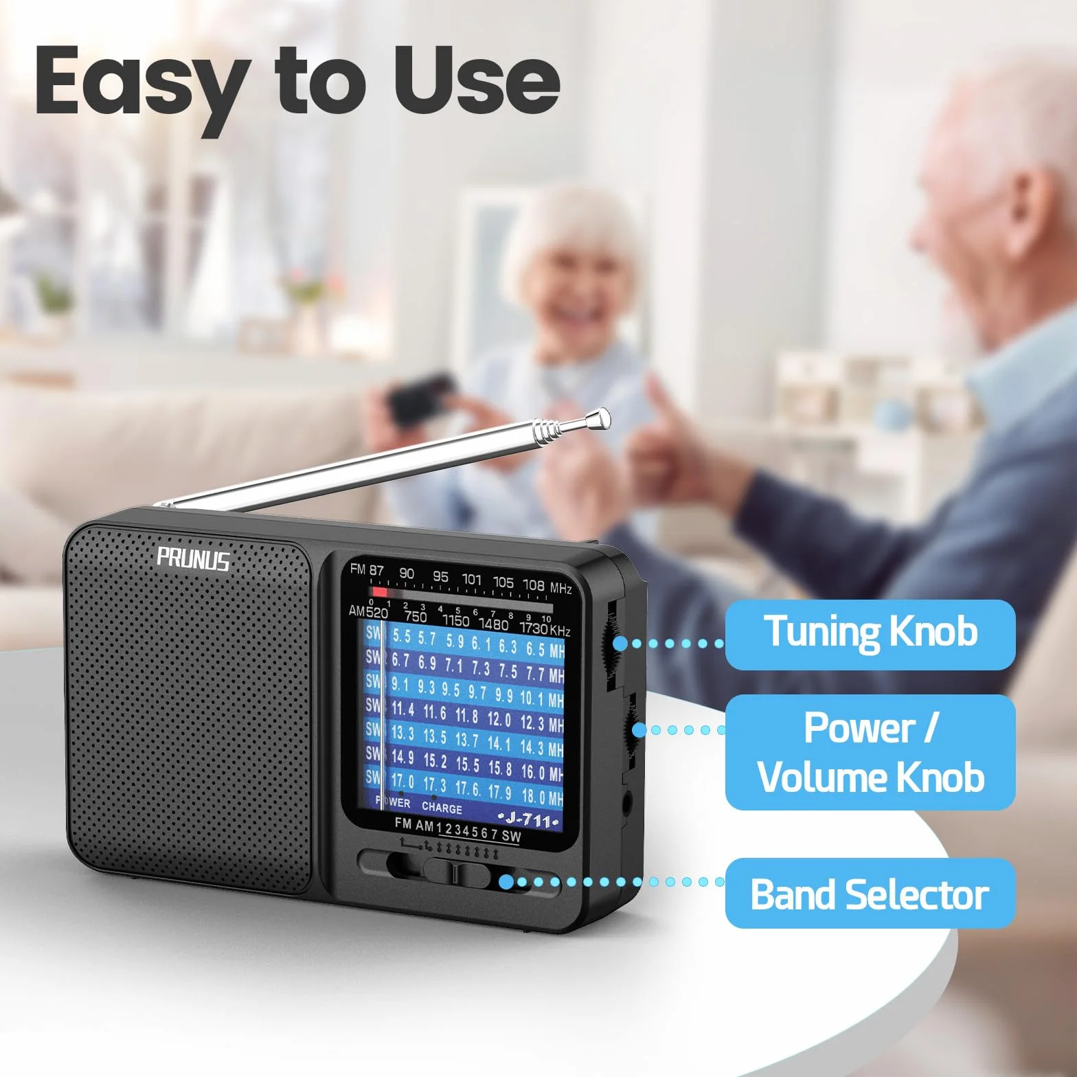 PRUNUS J-711 kieszonkowe radio AM/SW/FM z możliwością ładowania, kompatybilne z bateriami AA i ładowaniem USB-C, doskonały odbiór, gniazdo słuchawkowe, ze sznurkiem na szyję, idealne na spacery i