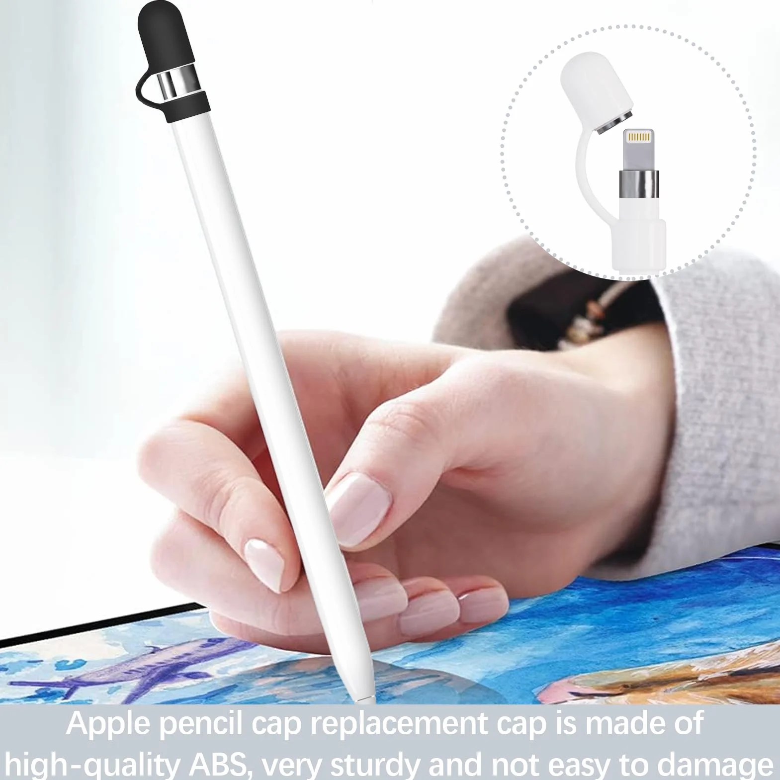 8 szt. zatyczek na ołówki Apple Pencil (2 białe nasadki i końcówki, 4 x etui ochronne, końcówki), nakładka na rysik Apple Pencil 1. generacji, silikonowe zabezpieczenie przed zgubieniem