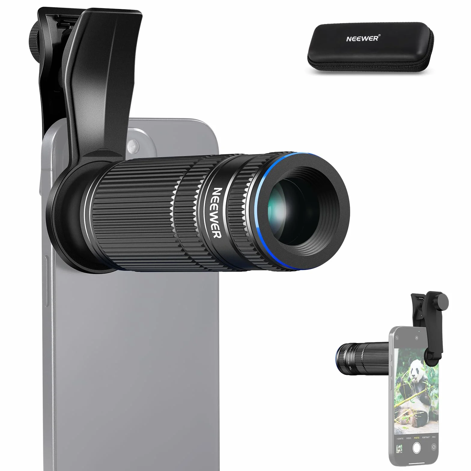 NEEWER 7-krotny teleobiektyw z klipsem do obiektywu telefonu, kompatybilny z iPhone Samsung, 15 elementów, 12 grup, 7-krotne powiększenie, obiektyw telefonu do wątku 17 mm, klatka telefonu/etui na
