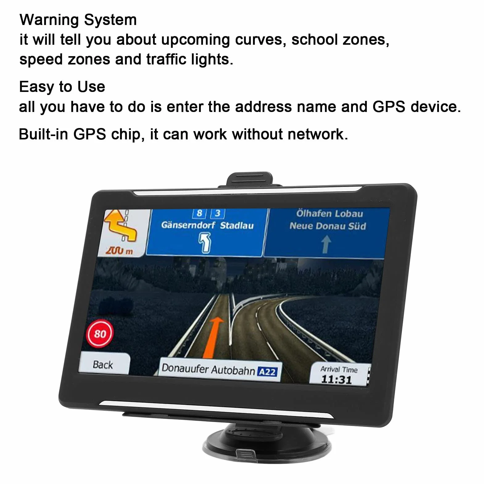 Nawigacja GPS do samochodu, 7-calowy ekran 8 GB 256 MB WIFI GPS Navigator 180 W 1024X600 HD Łatwy do zobaczenia w trybie offline GPS samochodowy z przewodnikiem głosowym, system ostrzegawczy