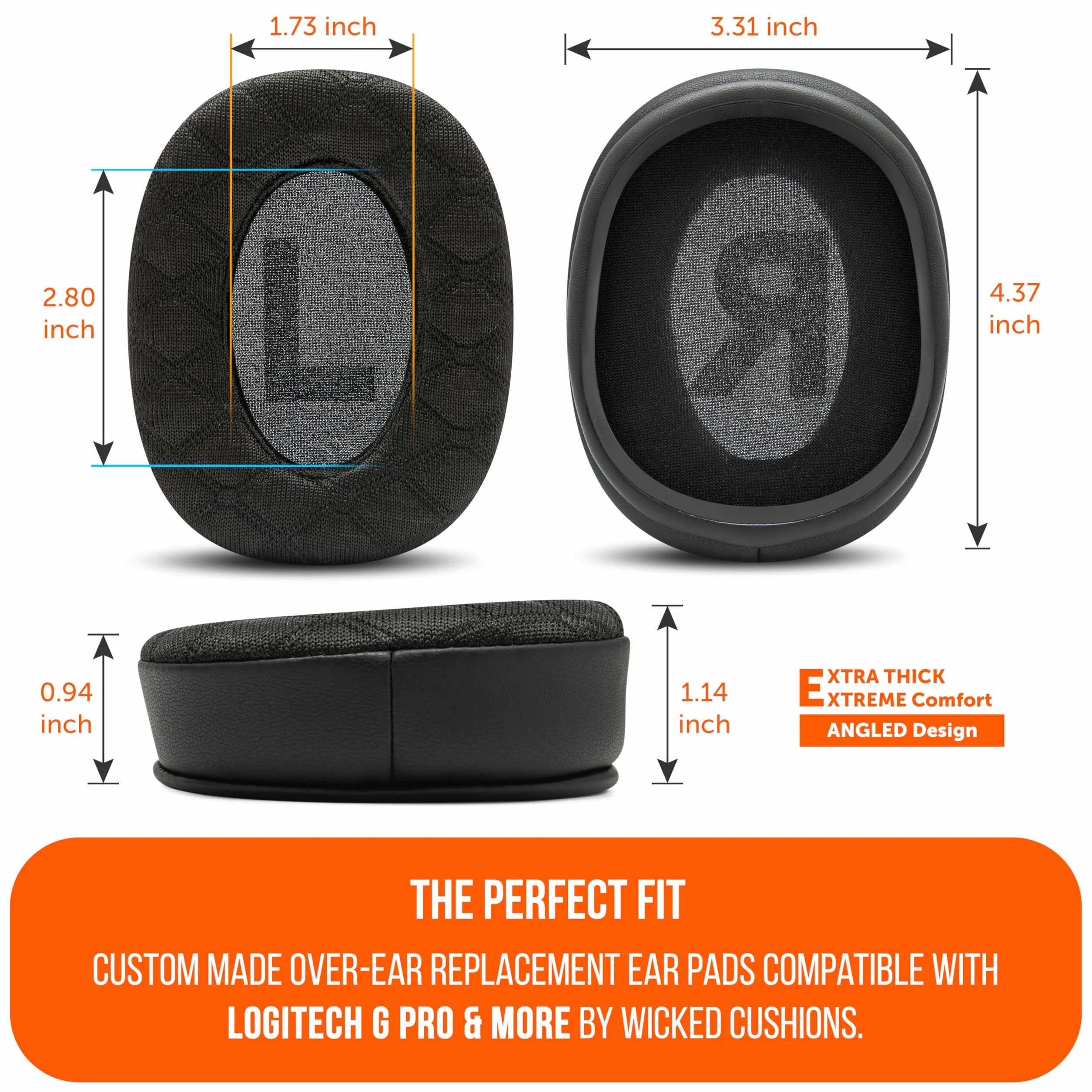 WC Freeze G Pro X – profilowane nauszniki z żelem do Logitech Gpro X | Od Wicked Cushions | Wyjątkowy komfort, profilowana konstrukcja, nowa tkanina chłodząca Freeze V2 i grubość | Black