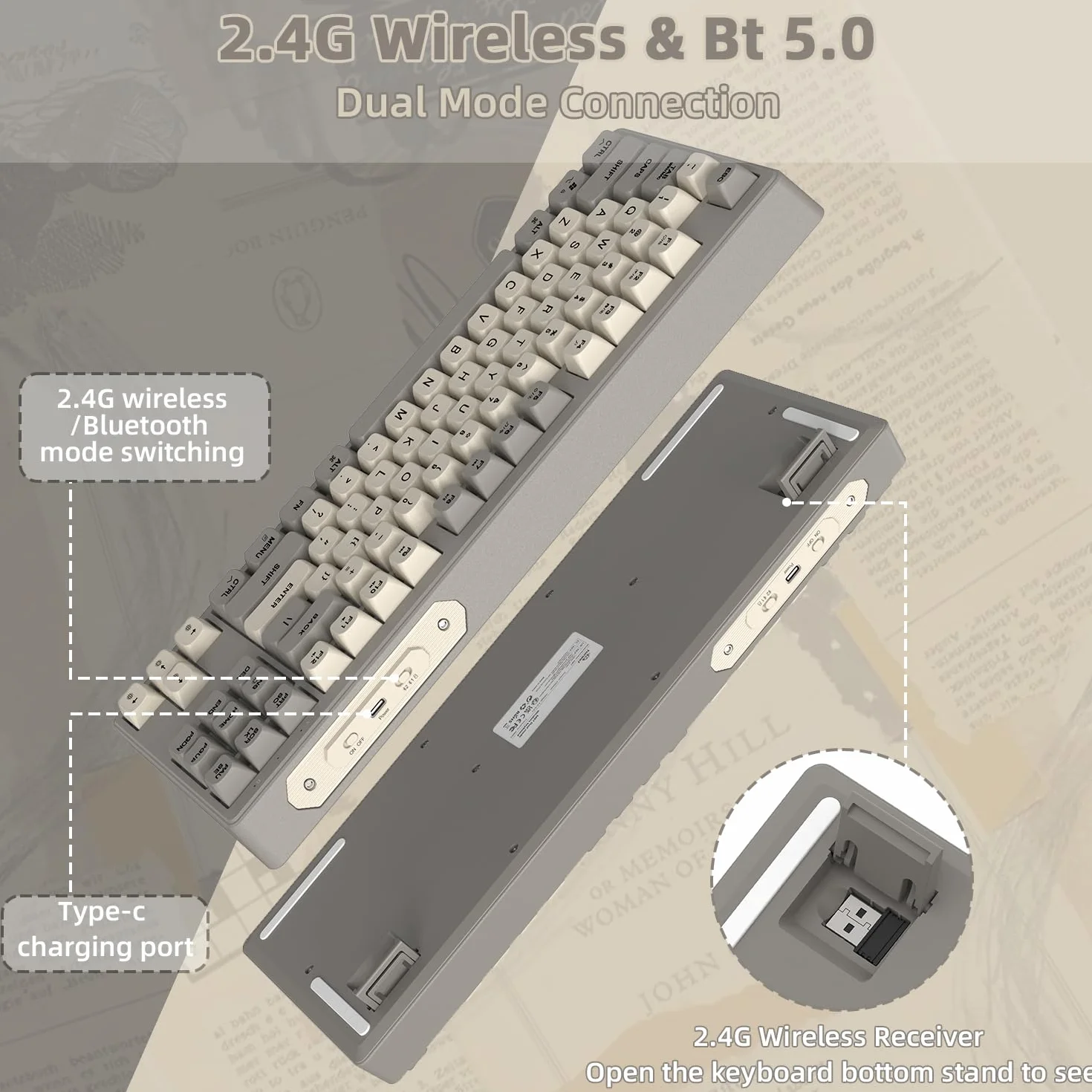M87 TKL – bezprzewodowa klawiatura do gier z dwoma trybami, Bluetooth/2,4 GHz, nasadka na klawisze z PBT, akumulator 4000 mAh, podświetlana klawiatura w kolorze tęczy z wyczuciem mechanicznym – Ser