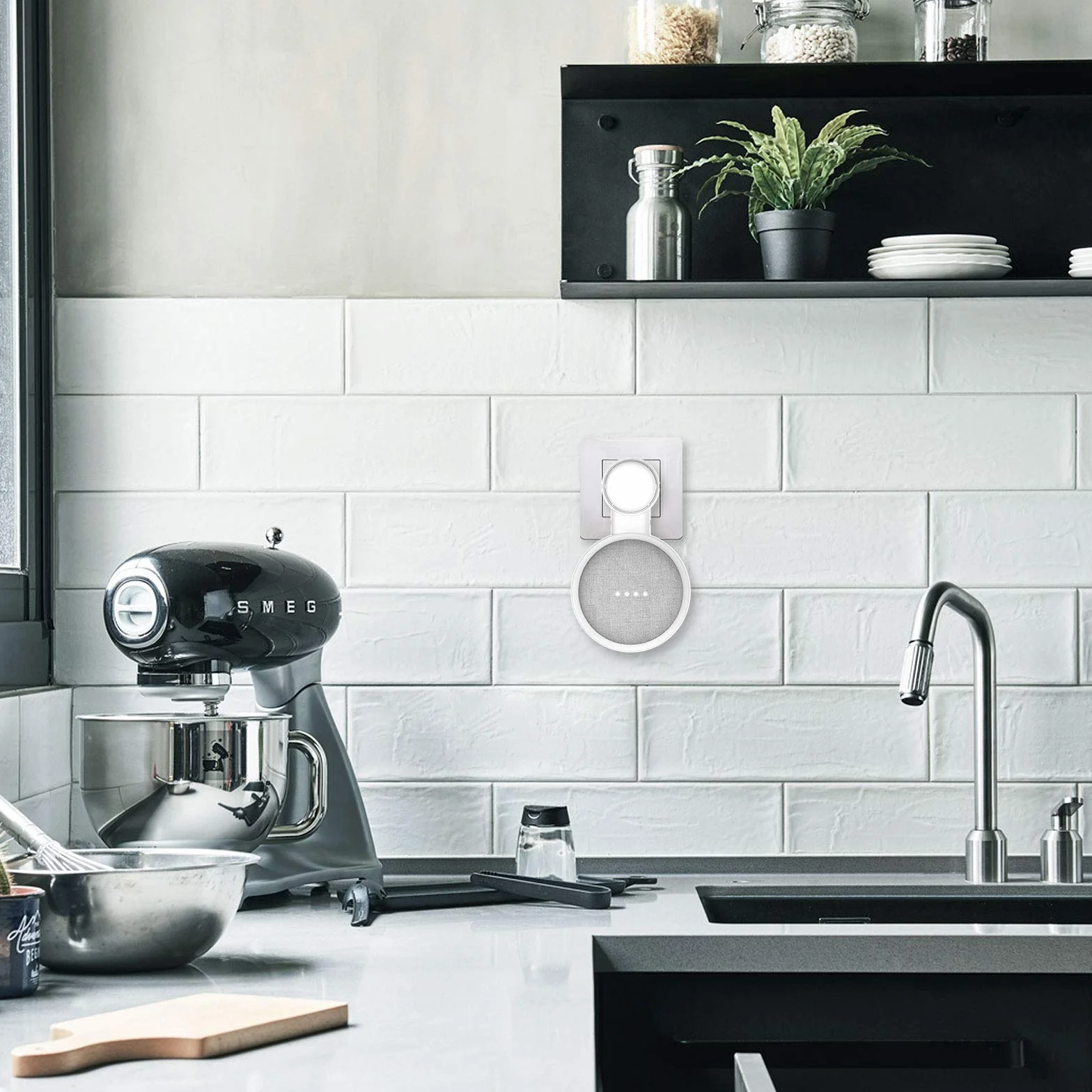 PlusAcc Uchwyt ścienny do Google Nest Mini Home Mini z zarządzaniem kablami biały