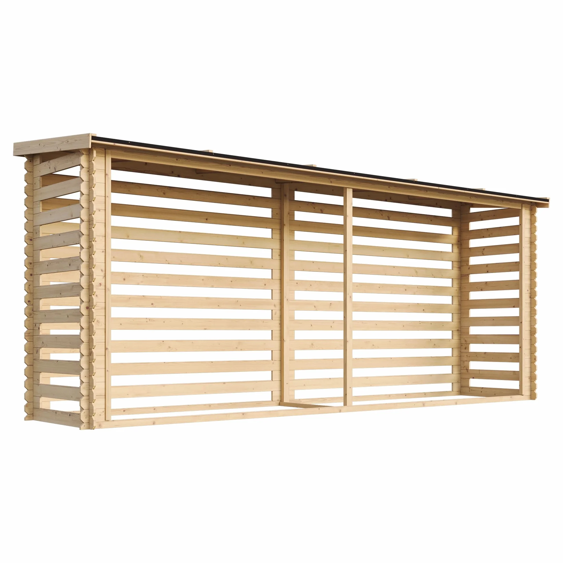 TIMBELA Drewniany regał na drewno kominkowe M203 – regał na drewno opałowe, szer. 450 x dł. 112 x wys. 199 cm / 4 m², uchwyt drewniany do ogrodu, szopa rowerowa, wodoodporny dach