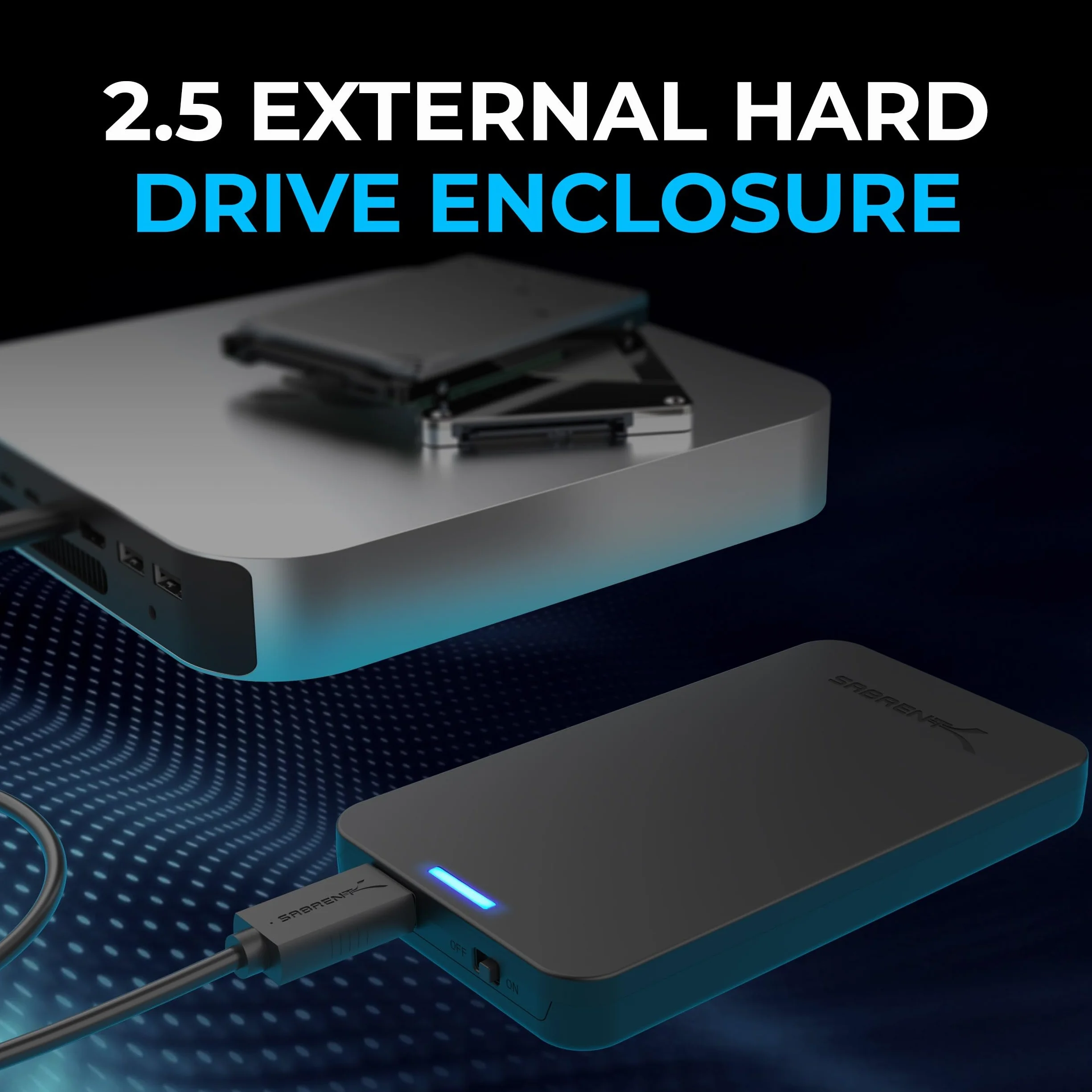 SABRENT 2.5 cala SATA na USB 3.0 Gen 1 SSD/HDD Zewnętrzna obudowa dysku twardego, zewnętrzna obudowa dysku twardego, adapter dysku twardego 7 mm/9,5 mm, [Obsługa SATA I II III UASP] Czarny (EC-UASP)