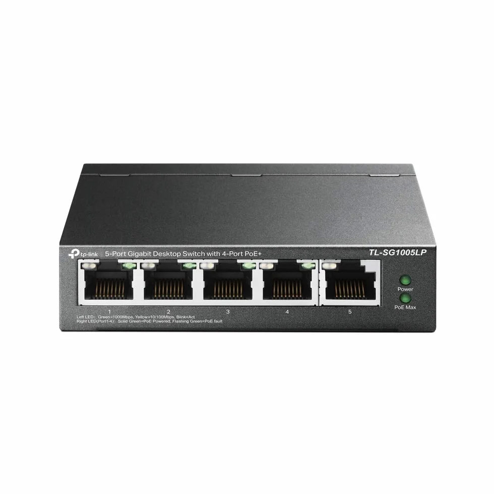 TP-Link TL-SG1005LP | Przełącznik Gigabit PoE 5× 10/100/1000 Mb/s (4× PoE+) | Budżet PoE 40 W | Metalowa obudowa | Plug & Play
