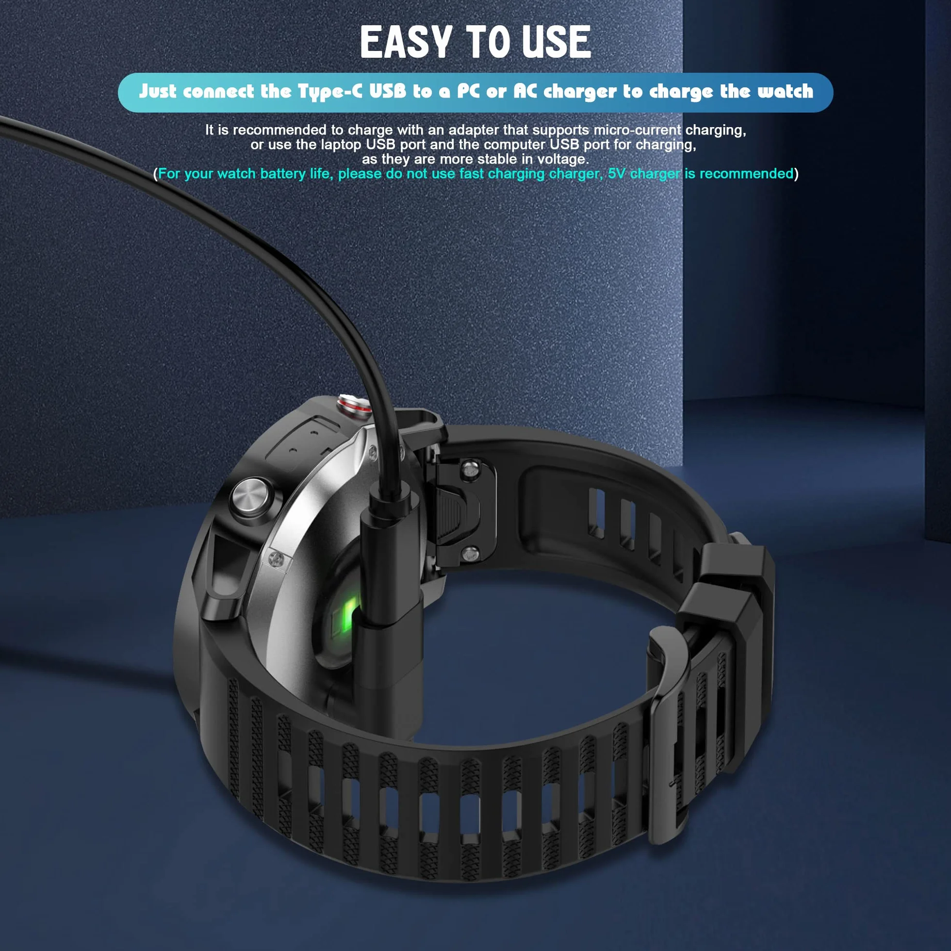 NEWZEROL Adapter USB C Kompatybilny z Vívoactive 6/5/4S, Garmin Kabel do Ładowania Zegarka Fenix 8/8 Solar/7/6, Forerunner 570/970/165/955/965, Venu 3S/2S, Epix2-Czarny