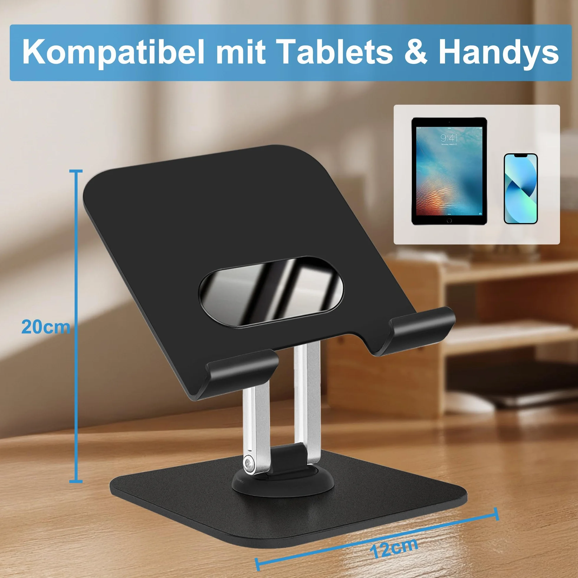 JOYIT Uchwyt na tablet, regulowany stojak na tablet, super stabilny stojak na iPada, uchwyt na tablet iPad Air Mini 7 Galaxy Pro 12,9 i wszystkich urządzeń o przekątnej ekranu 12,9" (4-12,9") (czarny)