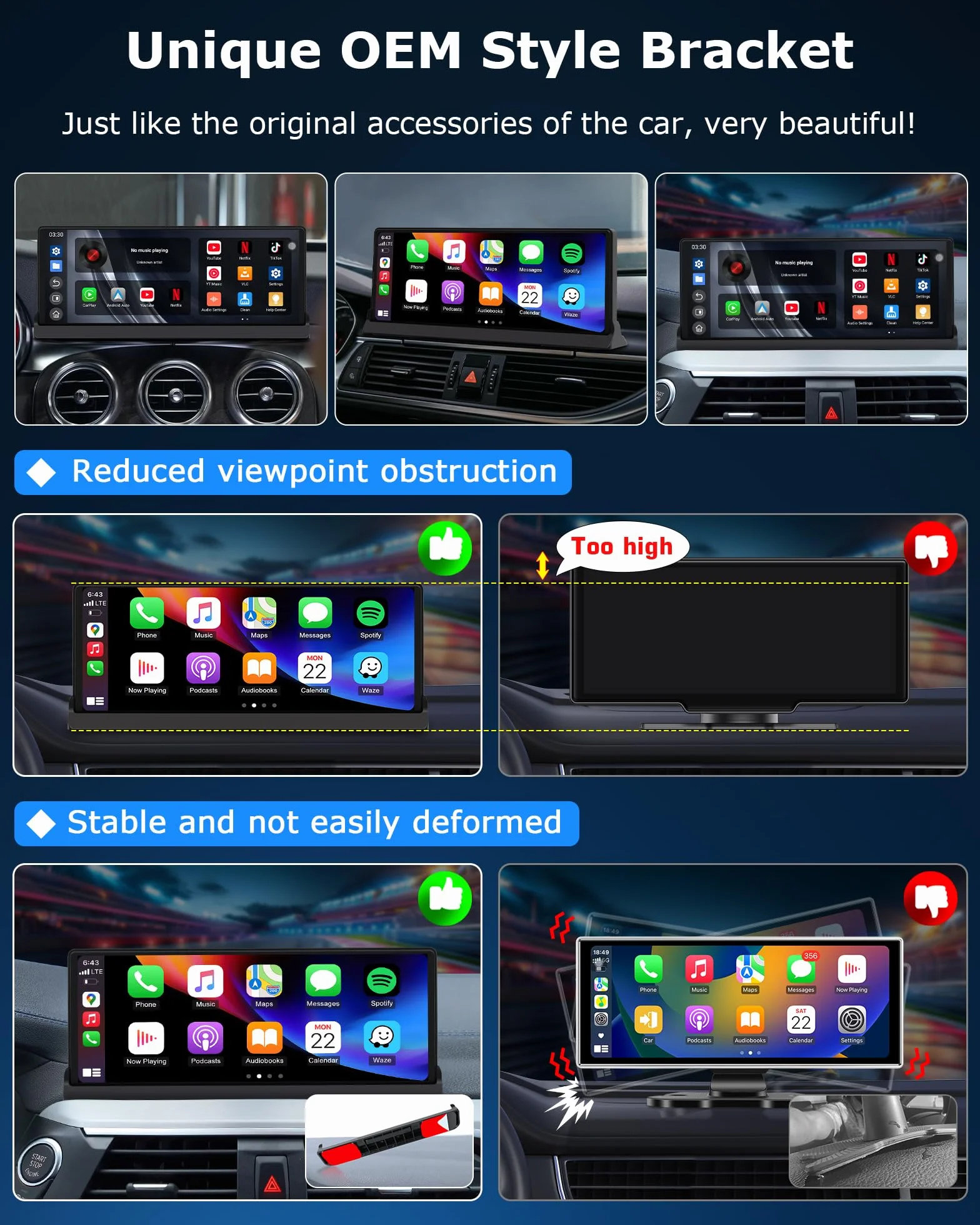 Ekran 4 w 1 do samochodu Carplay Android Auto Avec You.tube/Net.flix/Tik.tok | Obsługa Exclusif 10,26 Pouces Android Auto Display radio samochodowe do samochodu, z kamerą Recul Wi-Fi dwupasmowy, Bluetooth