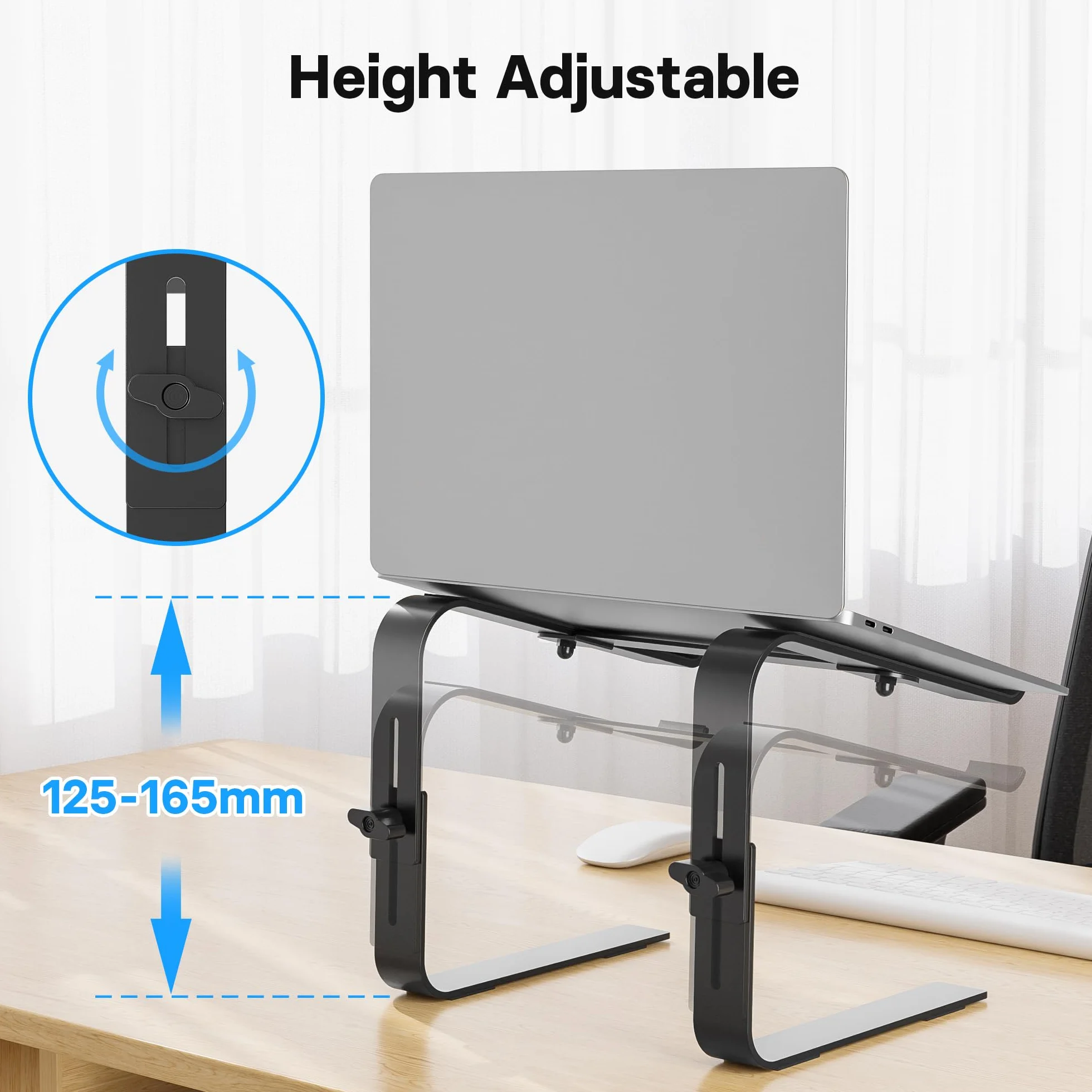BONTEC Stojak na Laptopa 10-17", Regulowana Wysokość 125-165mm, Ergonomiczny Uchwyt, Odprowadzanie Ciepła