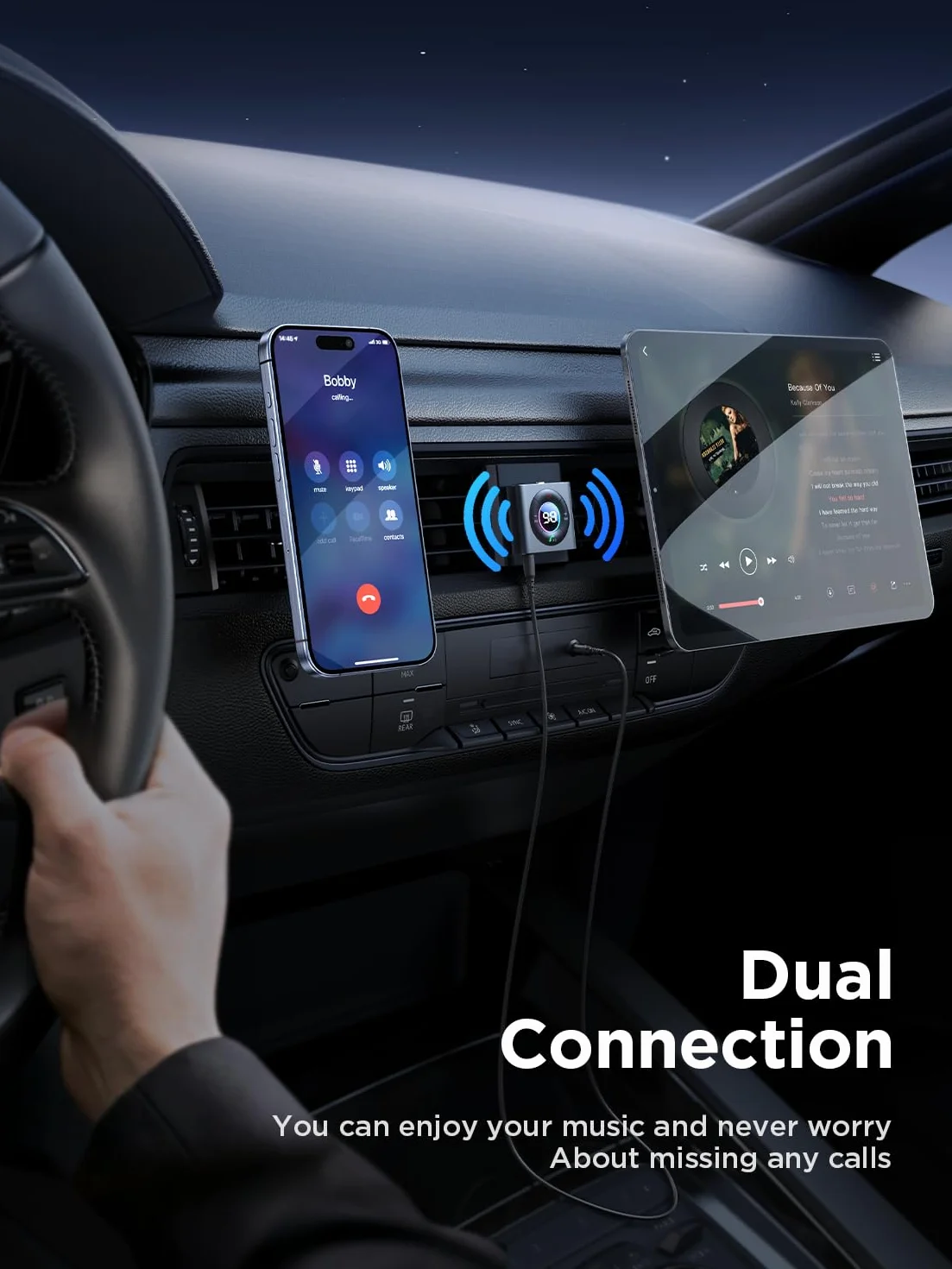 JOYROOM 2025 adapter do samochoduBluetooth Bass & Hi-Fi Stereo Adapter AUX do muzyki, odbiornik Bluetooth, podwójny mikrofon, rozmowy głośnomówiące, słuchawek i głośników, 26