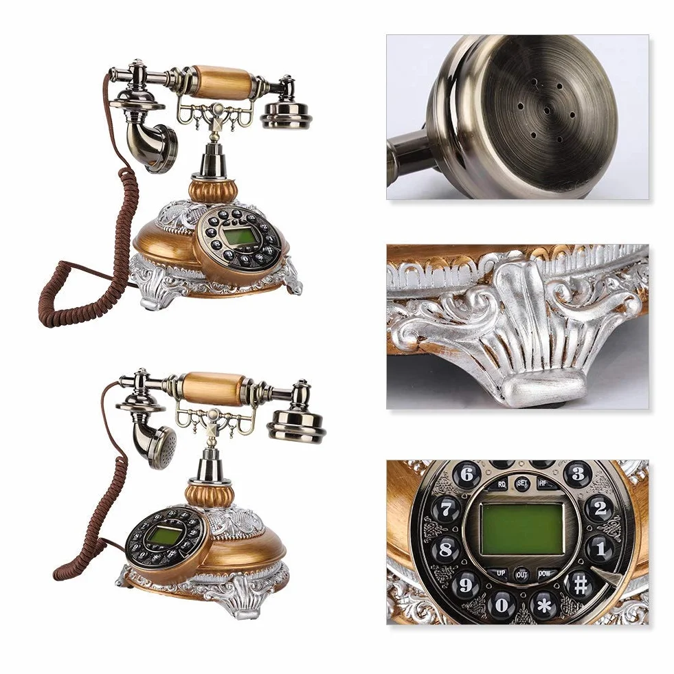 Telefon retro, zabytkowy, podwójny system FSK/DTMF, nostalgiczny telefon z wyświetlaczem LCD, klasyczny europejski telefon stacjonarny, telefon stacjonarny do domu, na prezent itp.