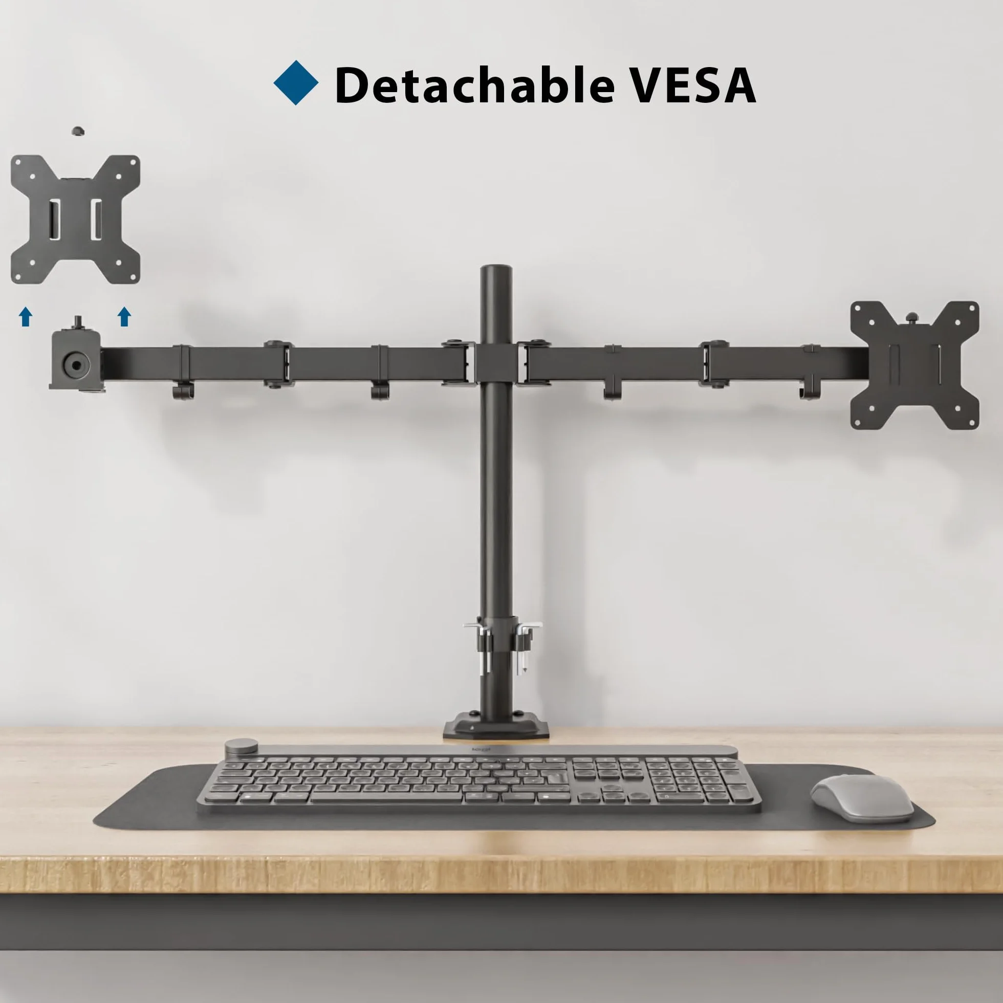 BONTEC uchwyt na 2 monitory 13-27 cali, regulacja wysokości, wychylny, obrotowy stojak na biurko, ergonomiczny uchwyt do monitora, VESA 75/100 mm, maks. 8 kg, czarny