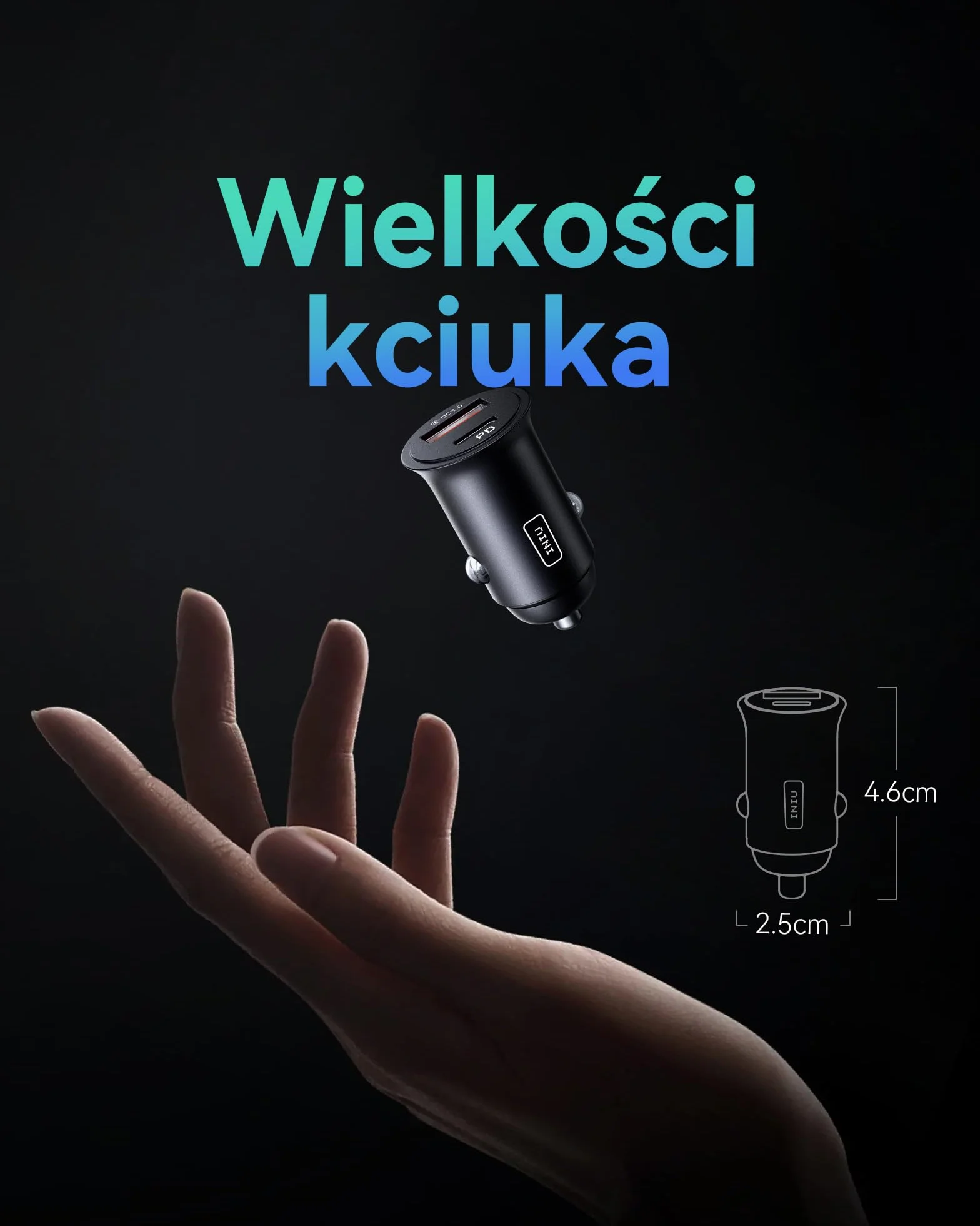 INIU 60W Ładowarka Samochodowa [USB C + USB A], PD & QC 3.0 Szybkie Ladowanie 12V 5A, Metalowy Adapter do Samochodu Kompatybilna z iPhone 17 16 15 14 Pro Max Samsung S23 S22 AirPods Pixel iPad etc