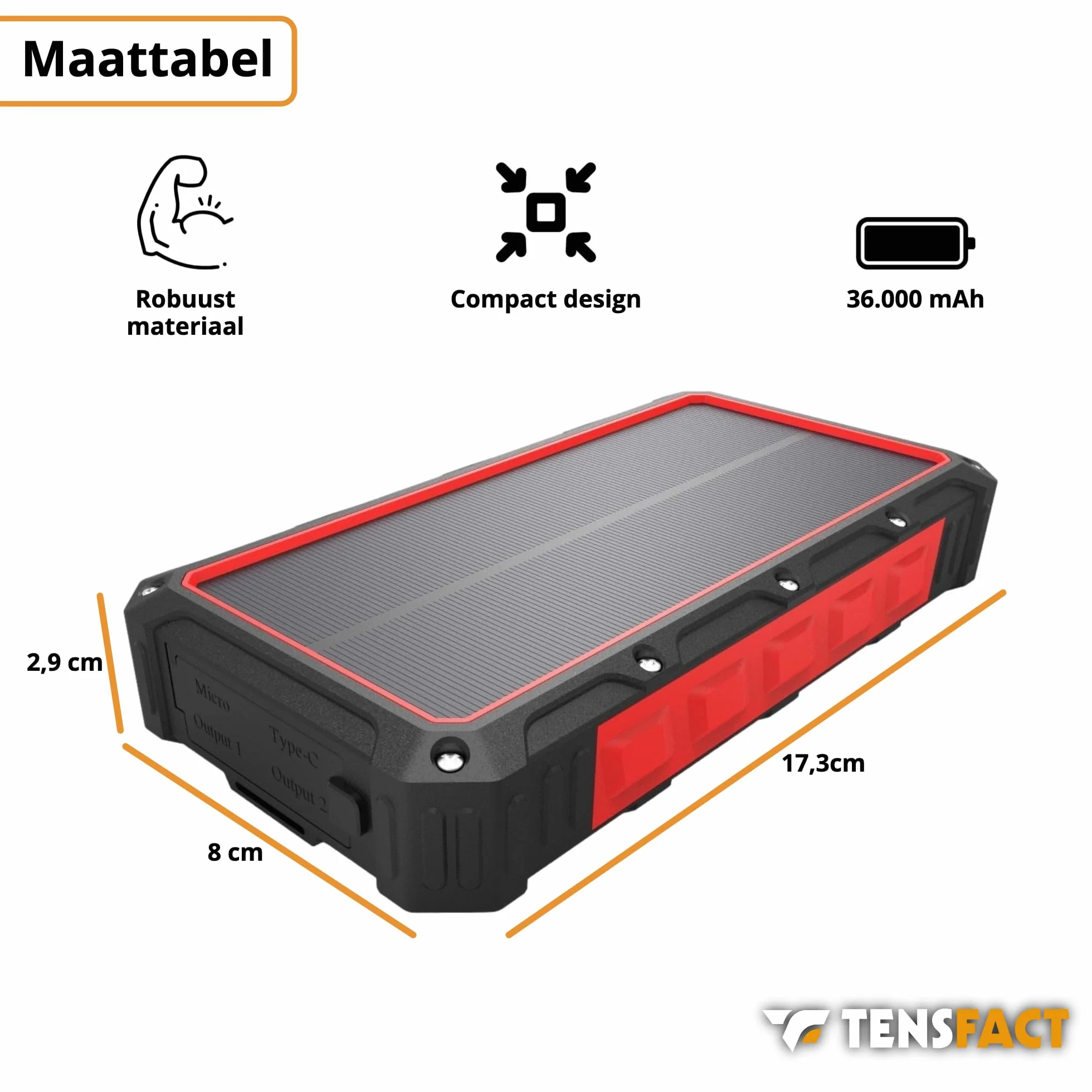 Solar Powerbank 36000 mAh bezprzewodowa ładowarka - Powerbank Solar - USB & USB-C - czerwona