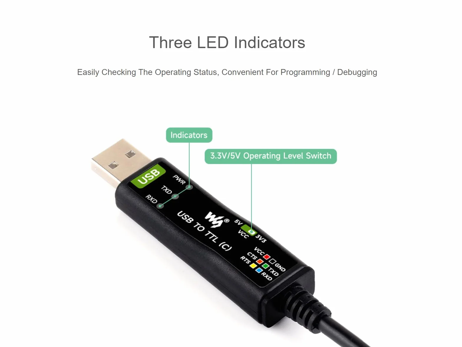 Industrial USB to TTL Serial Converter Adapter Cable 3.3V 5V FT232RNL Chip