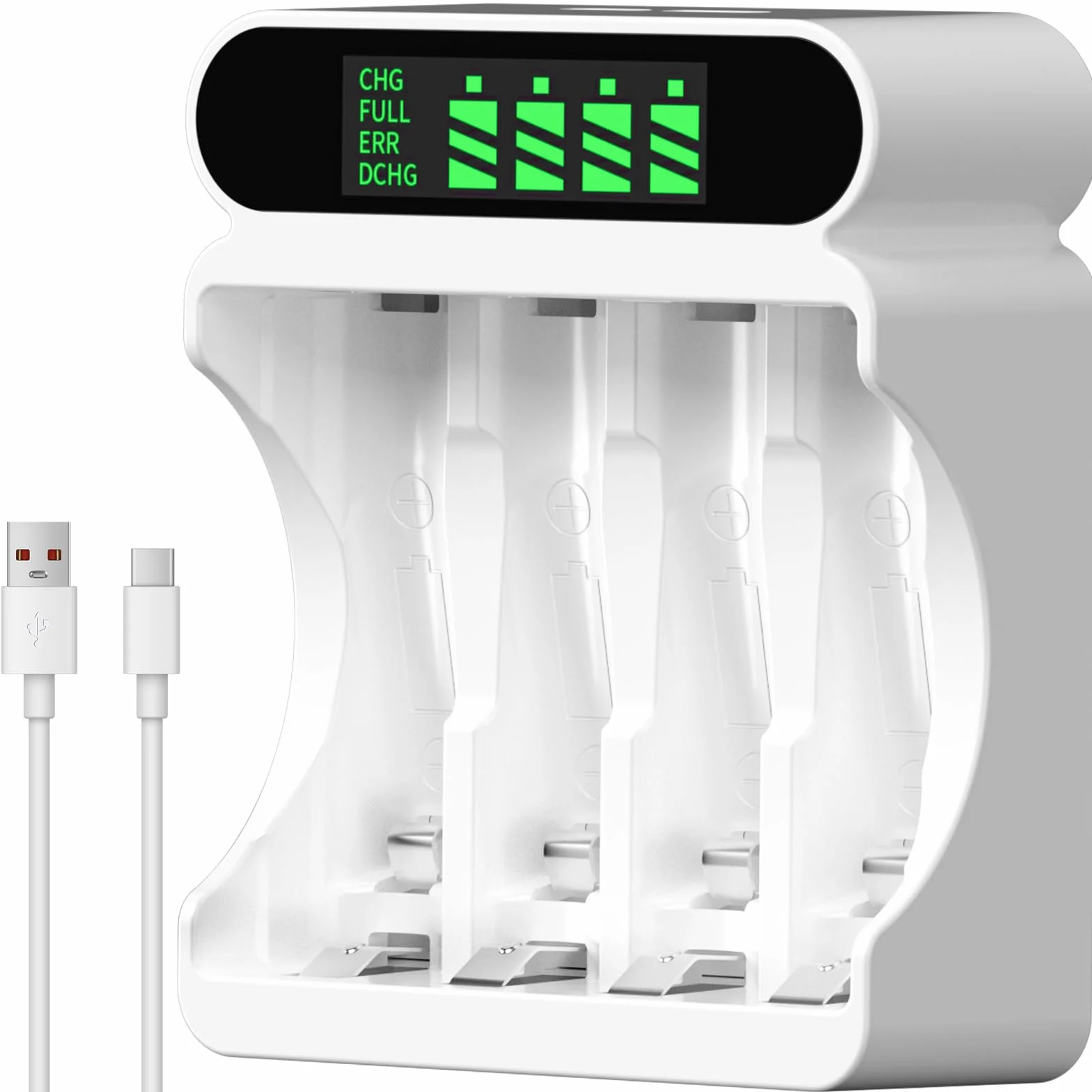 IMREN Ładowarka akumulatorowa 4 niezależne miejsca ładowania LCD 5V 2A typ C micro USB NiMH NiCD AA AAA