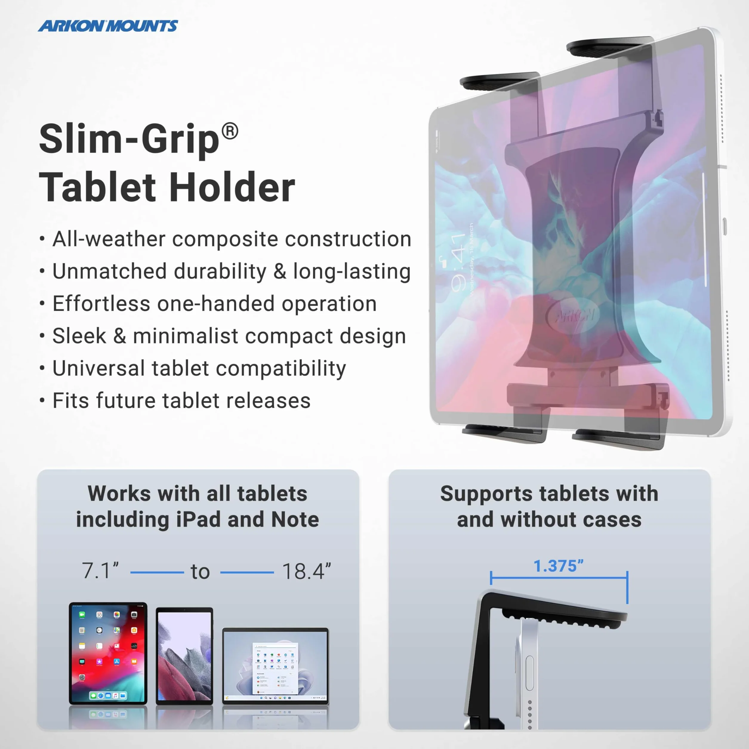 ARKON TAB086-12 wytrzymały uchwyt zaciskowy do tabletu z 12-calową szyjką do iPada Pro iPad Air Galaxy Note 10.1 Retail czarny