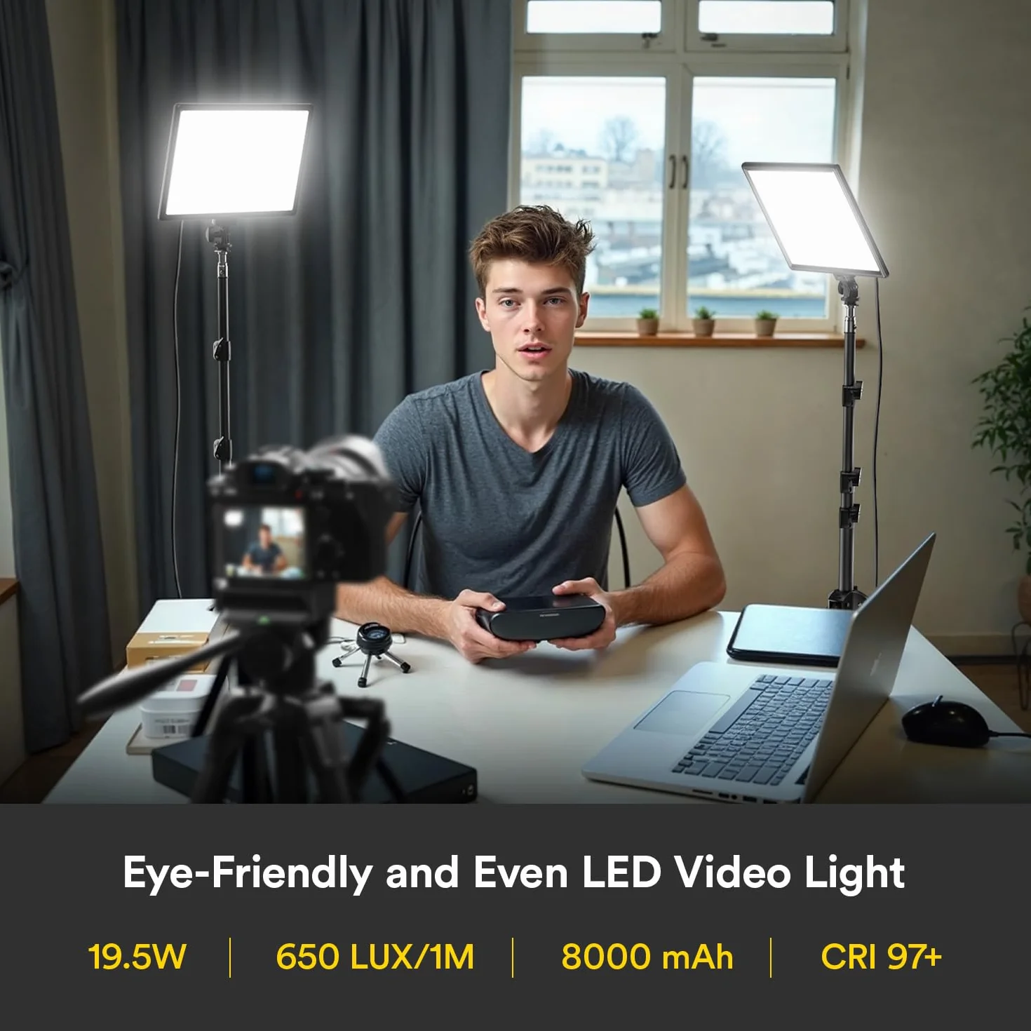 RALENO Zestaw Oświetlenia Wideo, Lampa Wideo LED ze Stojakiem 180 cm, Wbudowana Bateria CRI95+ 3200-5600 K 8000 mAh, Lampy do Studia Fotograficznego do TikTok YouTube Transmisja na żywo Wideografia