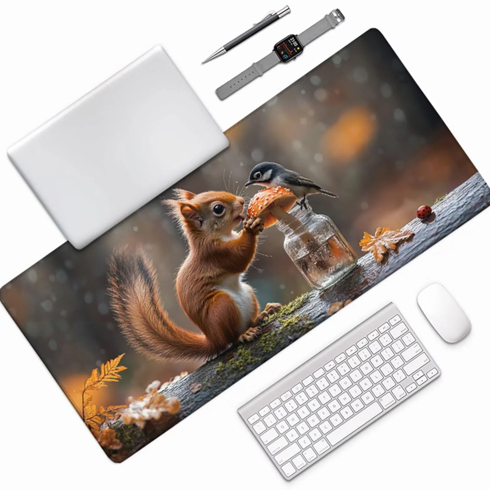 Podkładka pod mysz dla ptaków, duża, zwierzę gamingowa podkładka pod mysz 122 x 61 cm, mata na biurko z przeszytą krawędzią, podkładka pod mysz XXL, antypoślizgowa gumowa podstawa, akcesoria biurowe