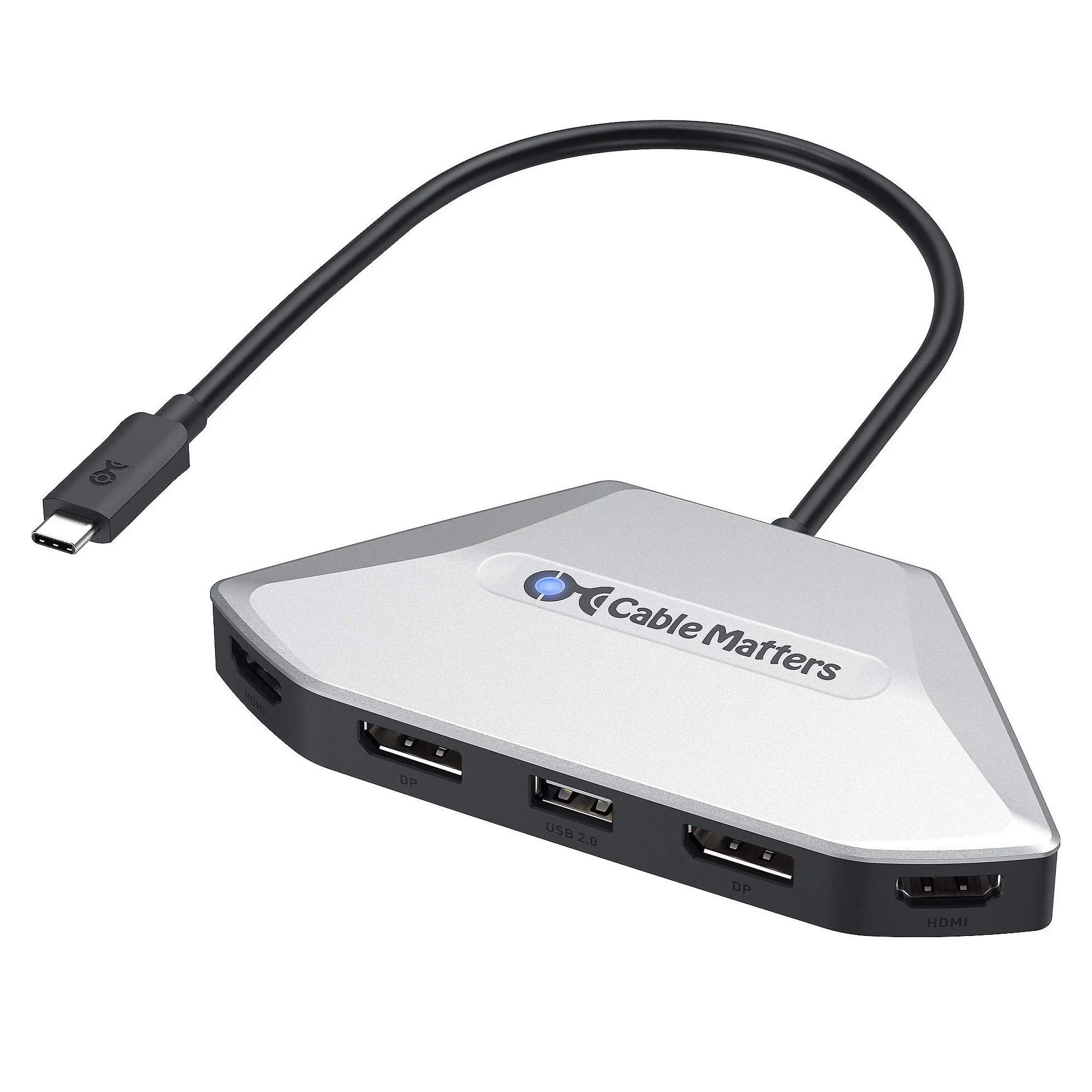 Cable Matters Adapter USB-C MST do 4 monitorów, HDMI/DisplayPort | 8K@60Hz lub 4x 4K@60Hz, ładowanie 140 W, 2x DisplayPort 2.1 i 2x HDMI 2.1, zgodny z Thunderbolt 5/4