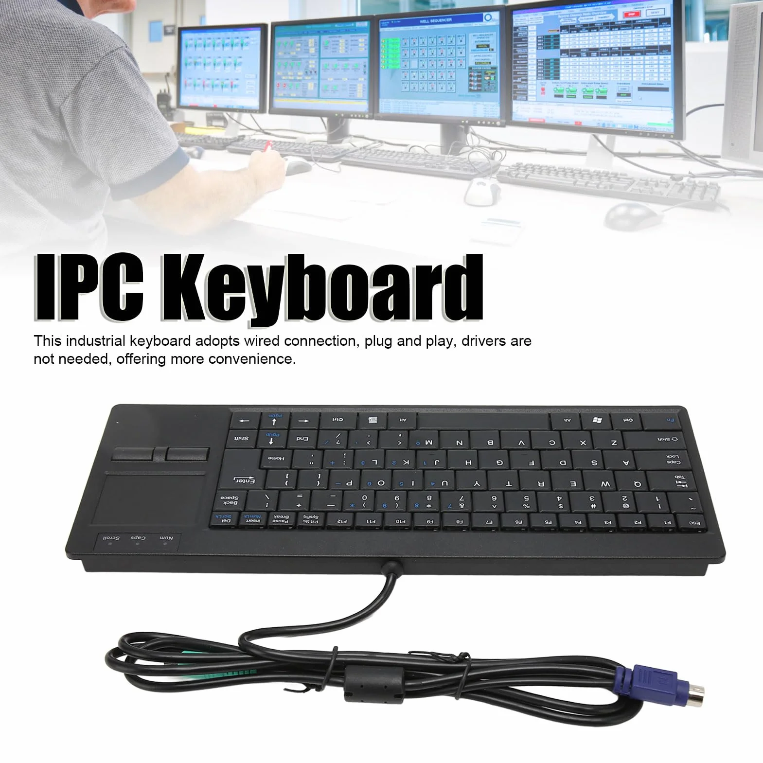 Przewodowa Klawiatura Przemysłowa z Panelem Dotykowym, Przewodowa Kompaktowa Przenośna Klawiatura Przemysłowa, X Scissor Foot Plug and Play Klawiatura IPC IPC do (Interfejs for