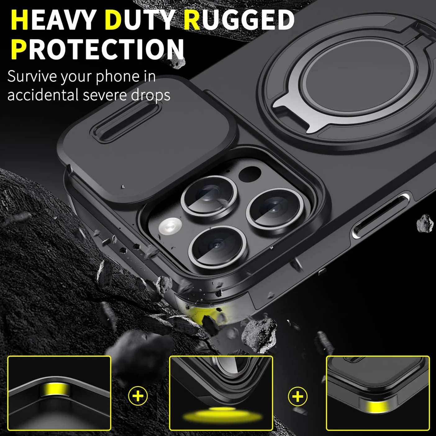BORYA Etui dla Realme 16 Pro 5G, Odporny na wstrząsy PC+TPU Silikonowa obudowa, Anti-fall klasy wojskowej obudowa. Etui z obrotem 360° Stoisko i Pokrywą Aparatu, Czarny
