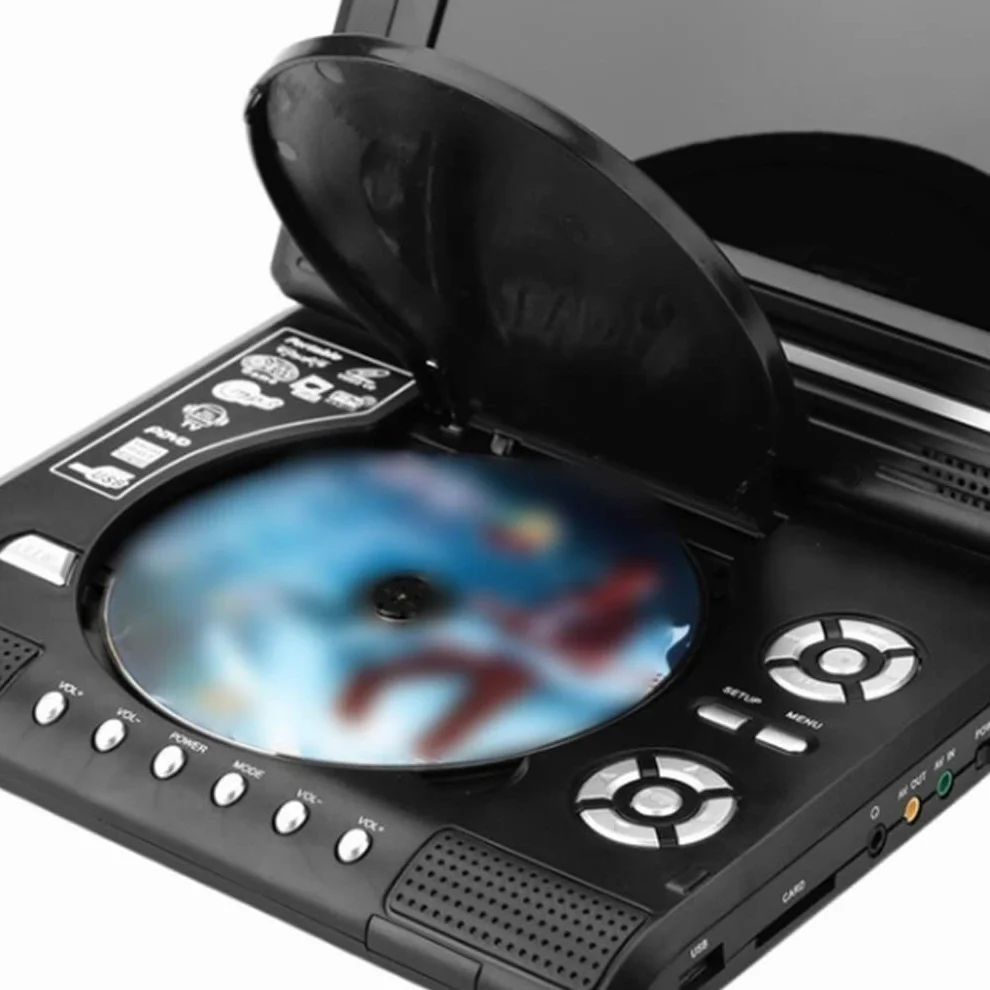 Przenośny odtwarzacz DVD,Odtwarzacz DVD, Przenośny przenośny odtwarzacz DVD z telewizorem Wbudowana bateria Obrotowa inteligentna funkcja wyłączania zasilania Mini telewizor,for Home, Car