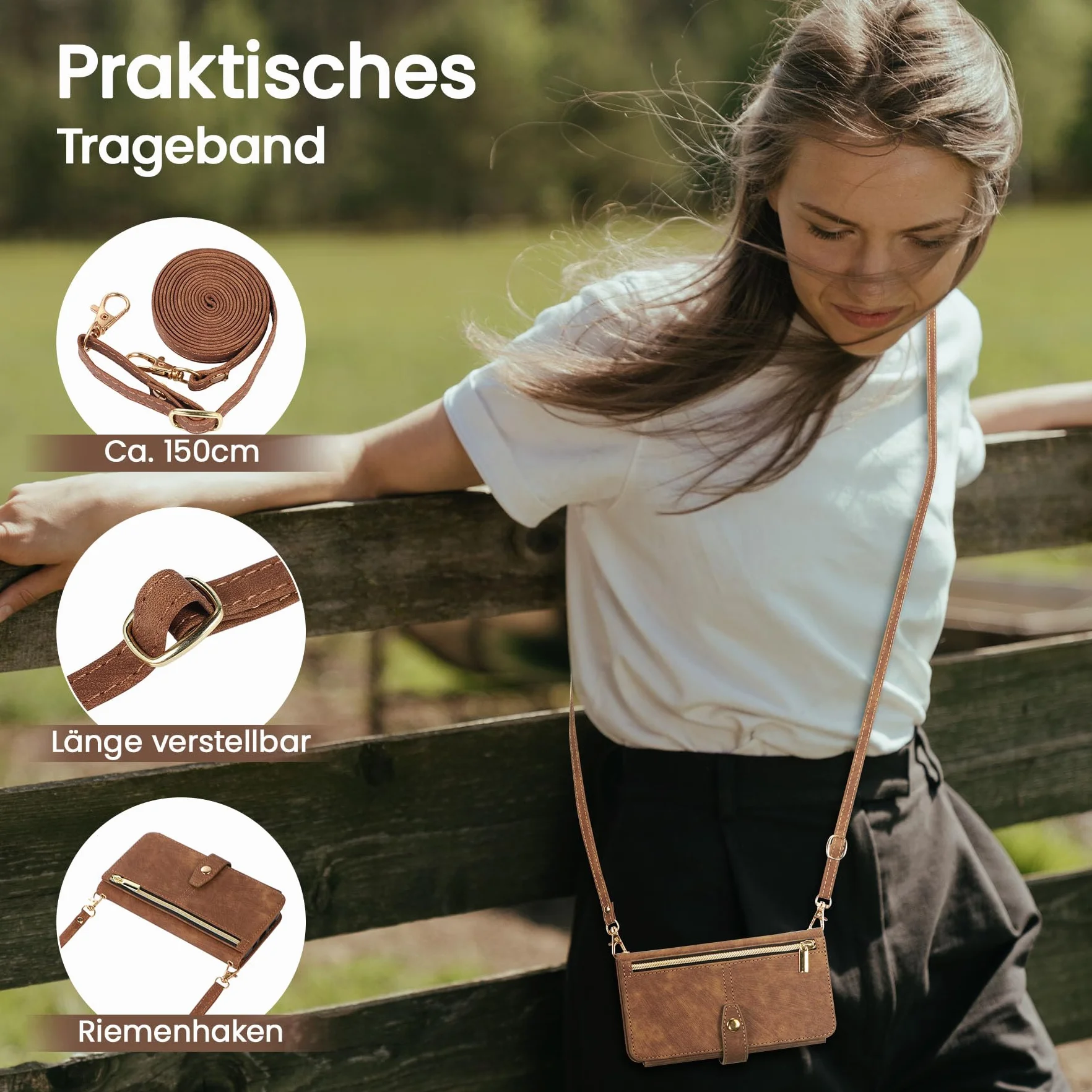 ZCDAYE Etui do Samsung Galaxy S24 z paskiem na telefon komórkowy, skórzane etui na telefon komórkowy Samsung S24, etui na telefon komórkowy z przegródkami na karty, damskie etui z klapką do