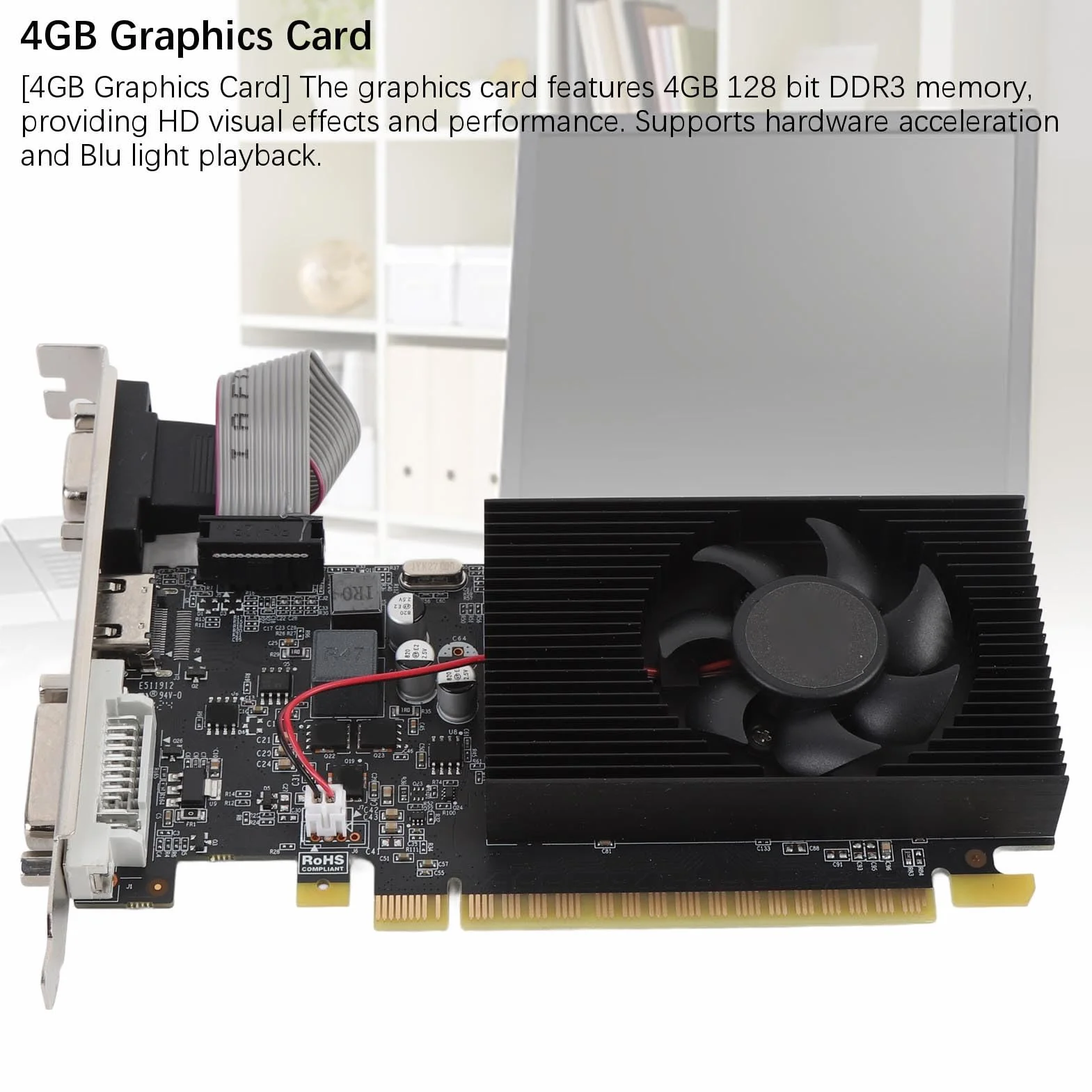 GT740 Graphics Card, 4 GB 128 -Bit DDR3 Memory, DVI VGA HD Multimedia Interface, PCI E 3.0 X16 Karta Wideo Komputerowa z Wentylatorem