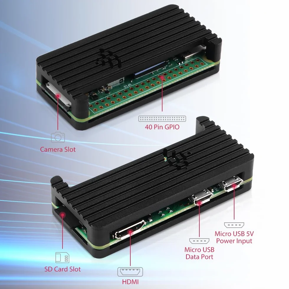 GeeekPi Podstawowy Starter Kit dla Raspberry Pi Zero 2 W, z obudową Zero 2 W, 20-stykowym złączem GPIO, radiatorami, OTG, przełącznikiem MicroUSB, kablem MicroUSB do OTG, adapterem HDMI dla Zero 2 W