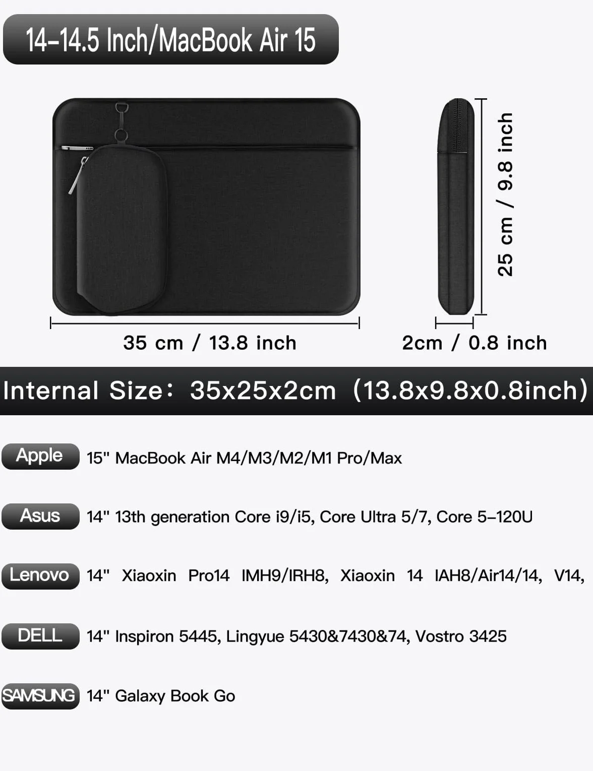 Alfheim 14" Torba na laptopa, Wodoodporna torba z kieszenią na akcesoria, etui ochronne z wyjmowaną małą torbą, Kompatybilny z 14,2" MacBook Pro A2442