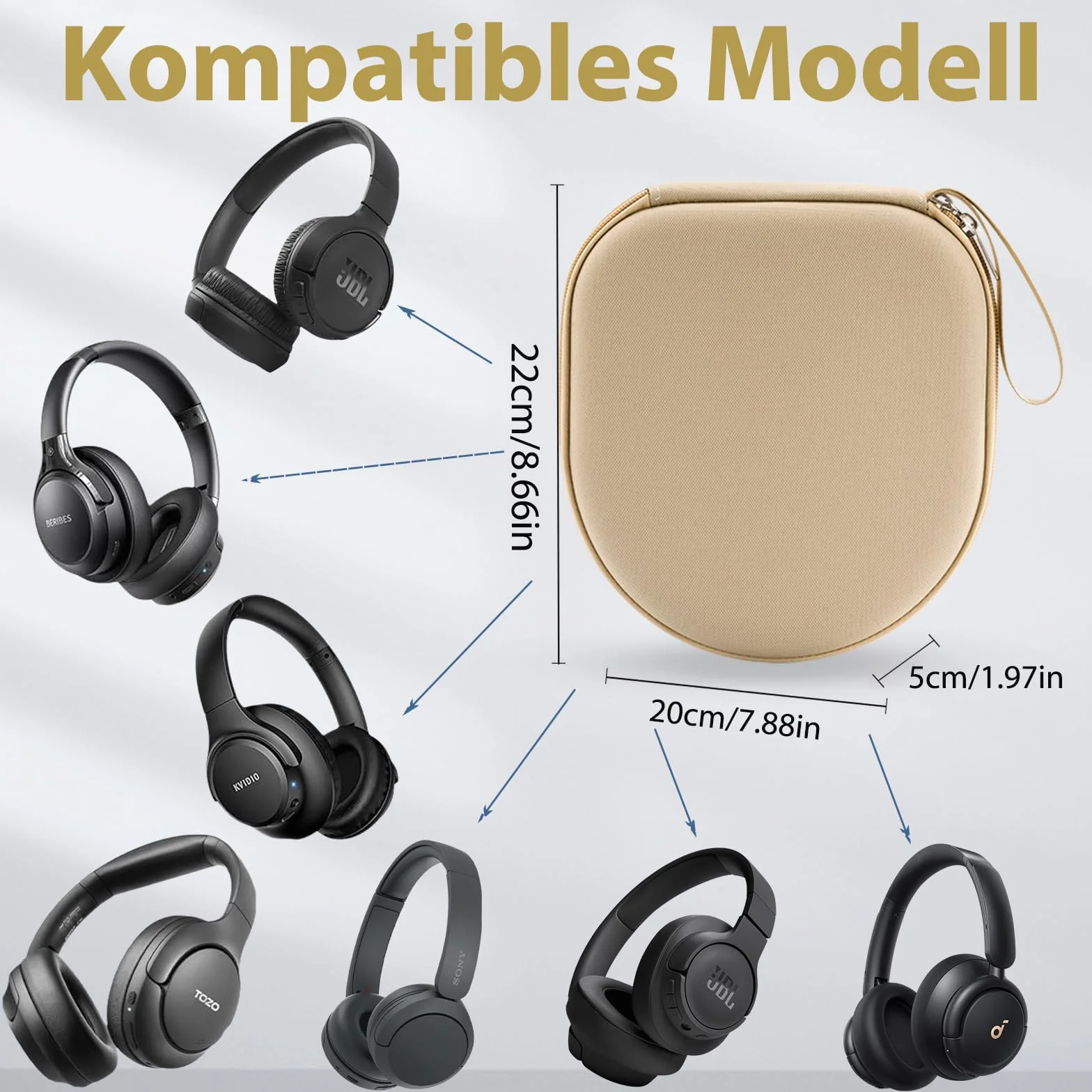 Etui kompatybilne z JBL Tune 510BT 520BT 500 720 BT 770 NC 760 NC, Sony WH-CH520 WH-CH720N, Noise Cancelling Wireless Headset (beżowe)