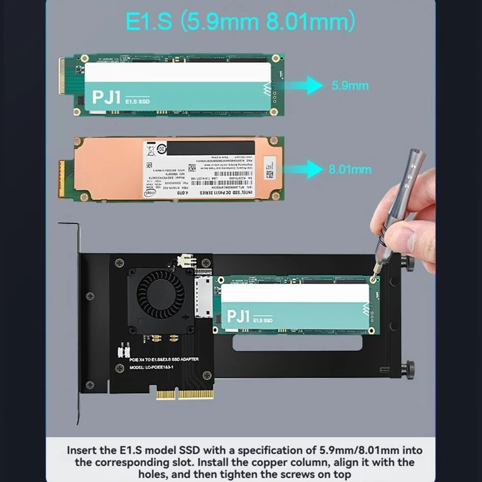 PCIe 5.0 Gen5 X4 do EDSFF E1. S/E3. S Karta adaptera SSD do PCI-E 5.0 4X U. 2/U. 3 Kompatybilność z uchwytem montażowym