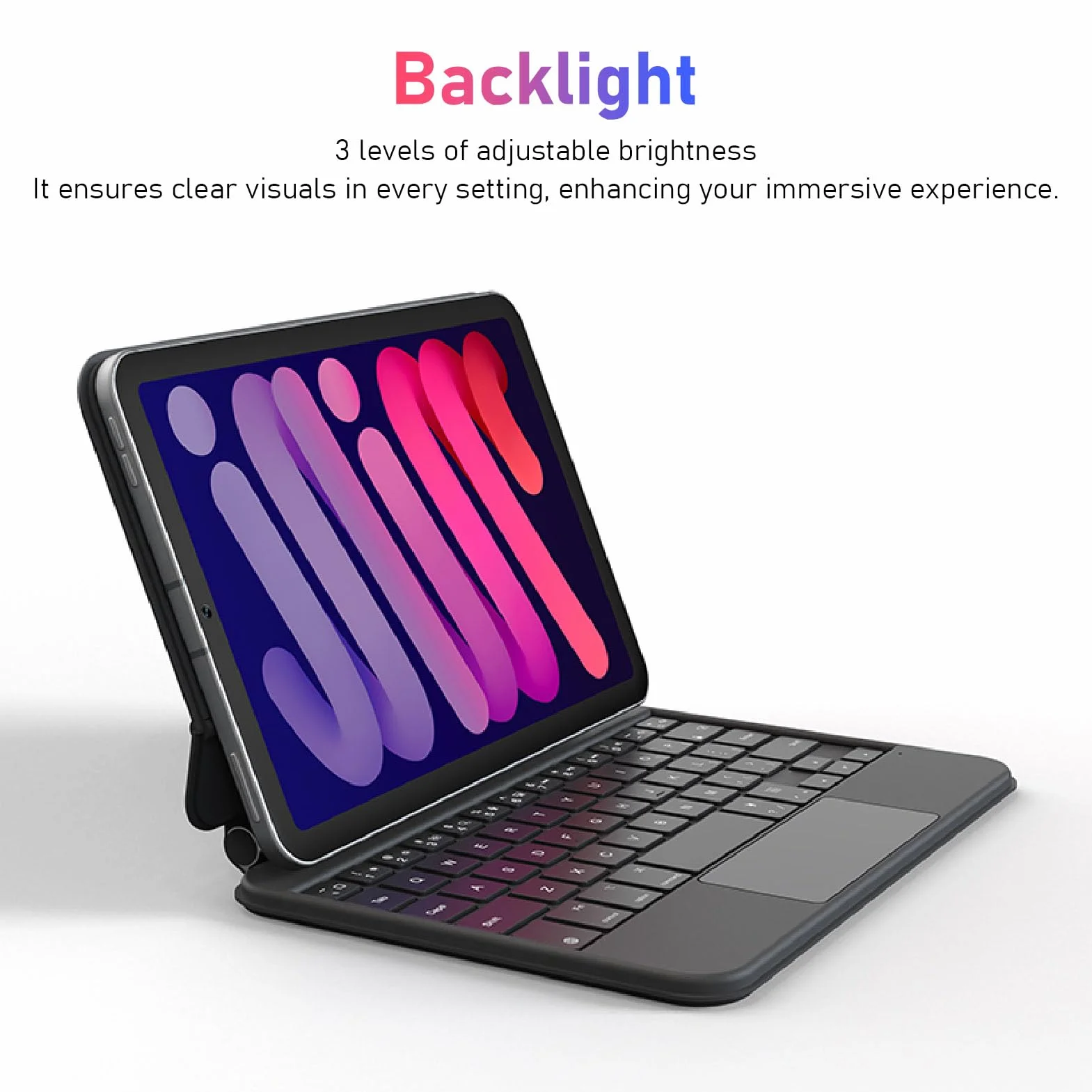 Etui na klawiaturę z Gładzikiem do Tabletu IOS Mini 6 Gen 2021 8,3 Cala, Obrotowe Etui 360° z podświetlaną klawiaturą, Przenośne, Smukłe Etui Multi Touch Ttrackpad do A2567 A2568