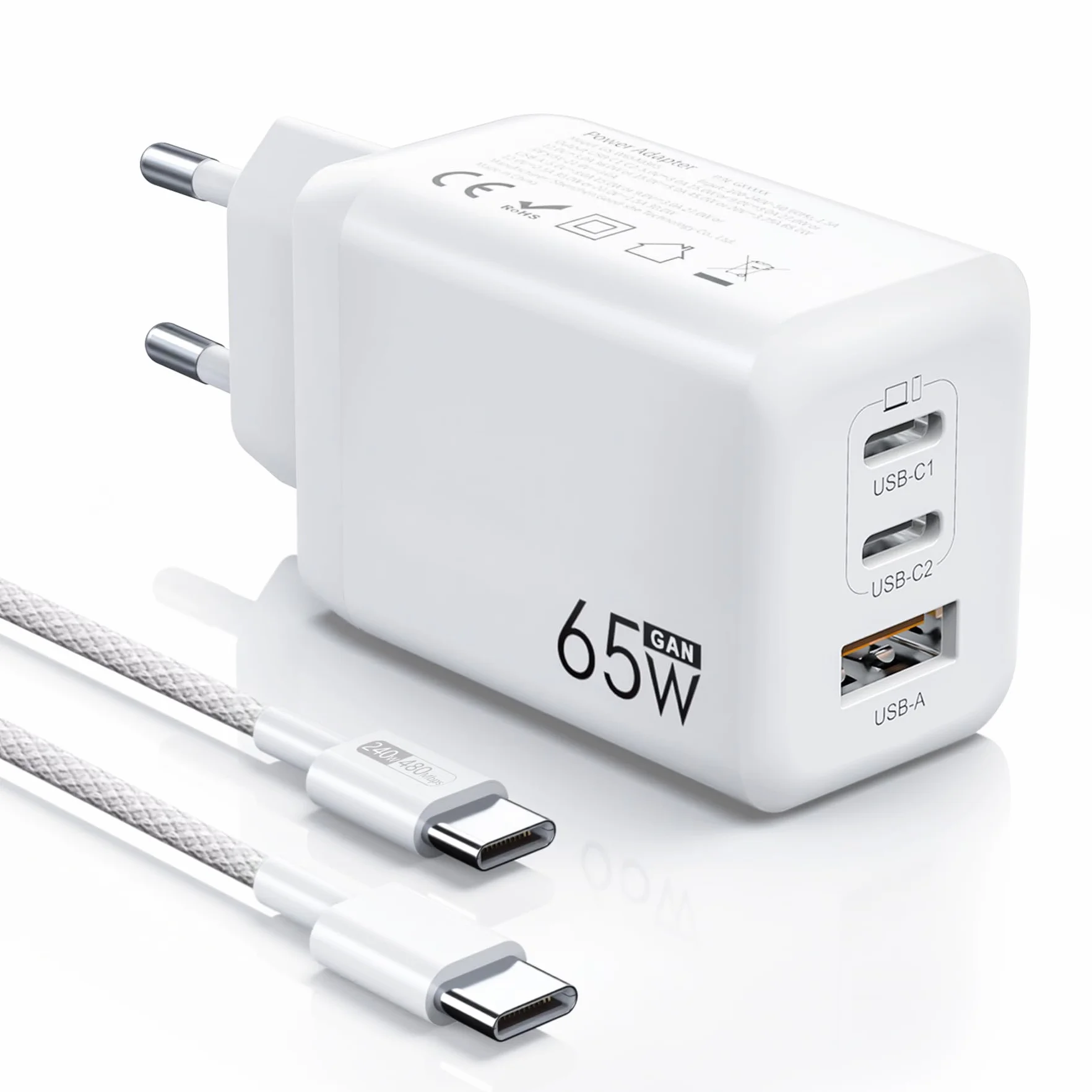 Ładowarka USB C 65 W, 3-portowa, ładowarka PD 60 W, szybkie ładowanie PPS, kompatybilna z iPhone 17/16/15, Samsung Galaxy S25/S24 Ultra, MacBook Pro/Air, iPad, Google Pixel 10/9 itd.