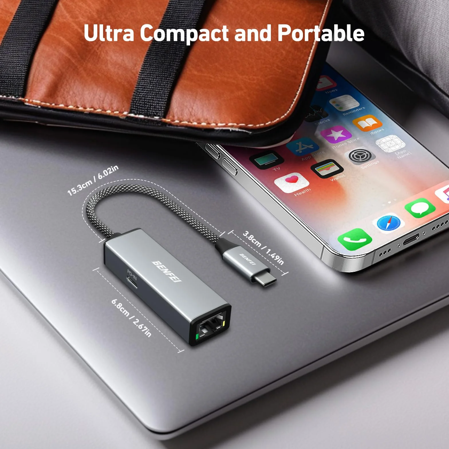 BENFEI Gigabitowy adapter USB-C na Ethernet z zasilaniem 100 W, adapter sieciowy Thunderbolt 3/4 na RJ45 Ethernet LAN, kompatybilny z iPhonem 15 Pro/Max, MacBookiem Pro/Air 2023, iMac