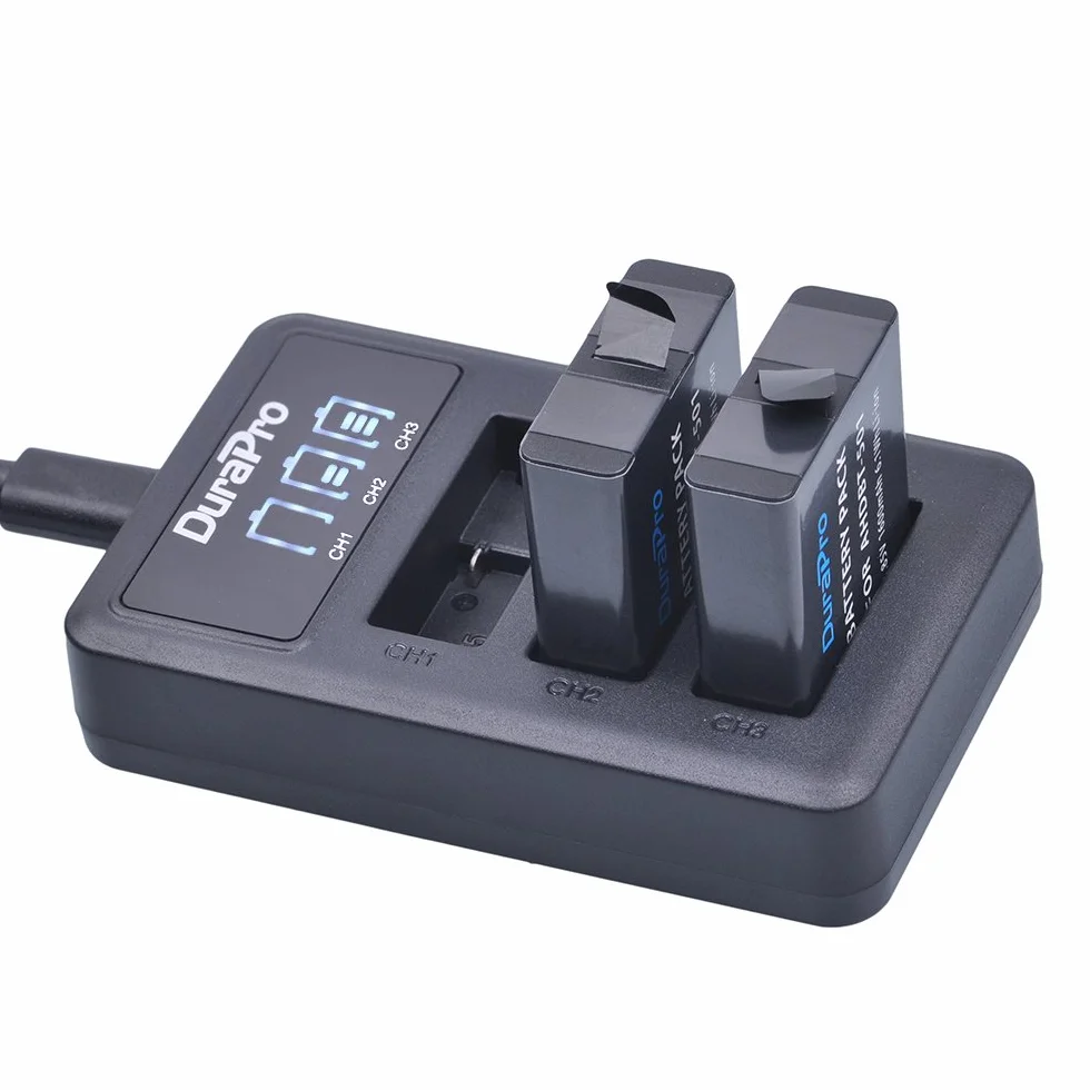 DuraPro 3 szt. baterii do GoPro Hero 7 Hero 6 Hero 5 + szybka ładowarka USB z 3 gniazdami LED z portem typu C do akcesoriów GoPro (kompatybilne z GoPro Hero5 All Firmwares v02.00, v02.01)